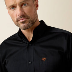 Solid Twill Fitted Shirt Men - BLACK