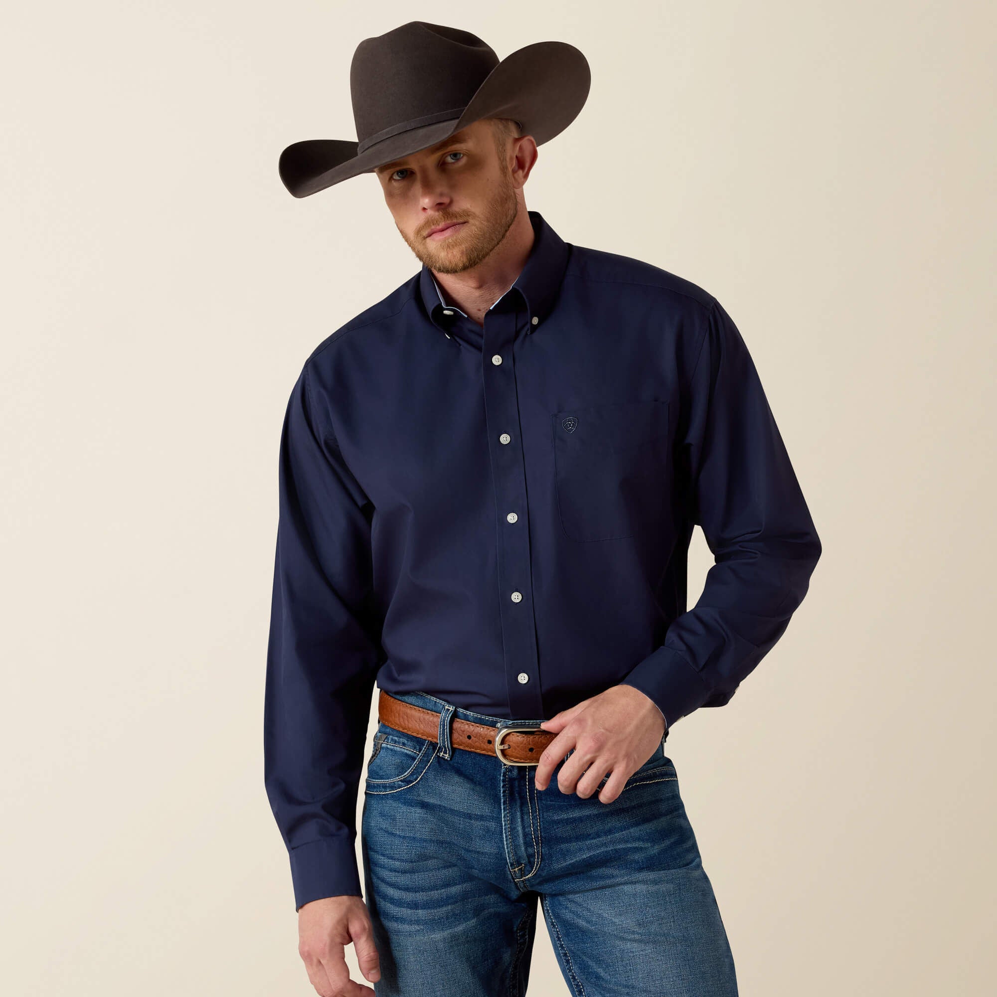 Wrinkle Free Solid Classic Fit Shirt Men - NAVY BLUE