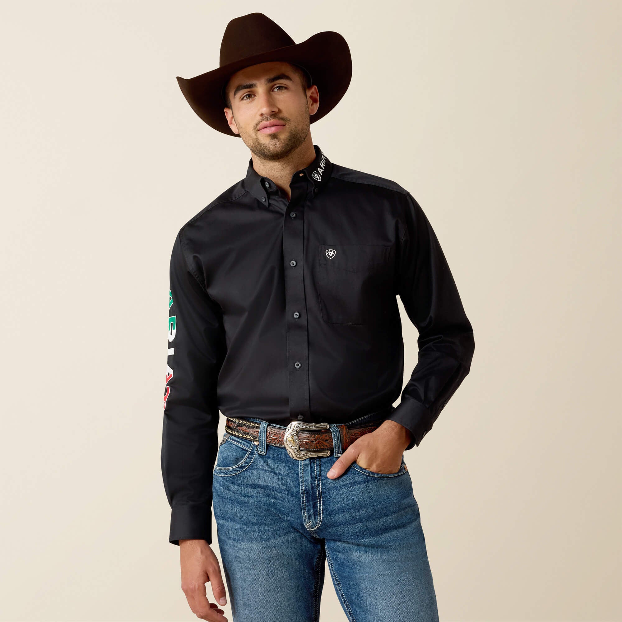 Team Logo Twill Classic Fit Shirt Men - BLACK MEXICO