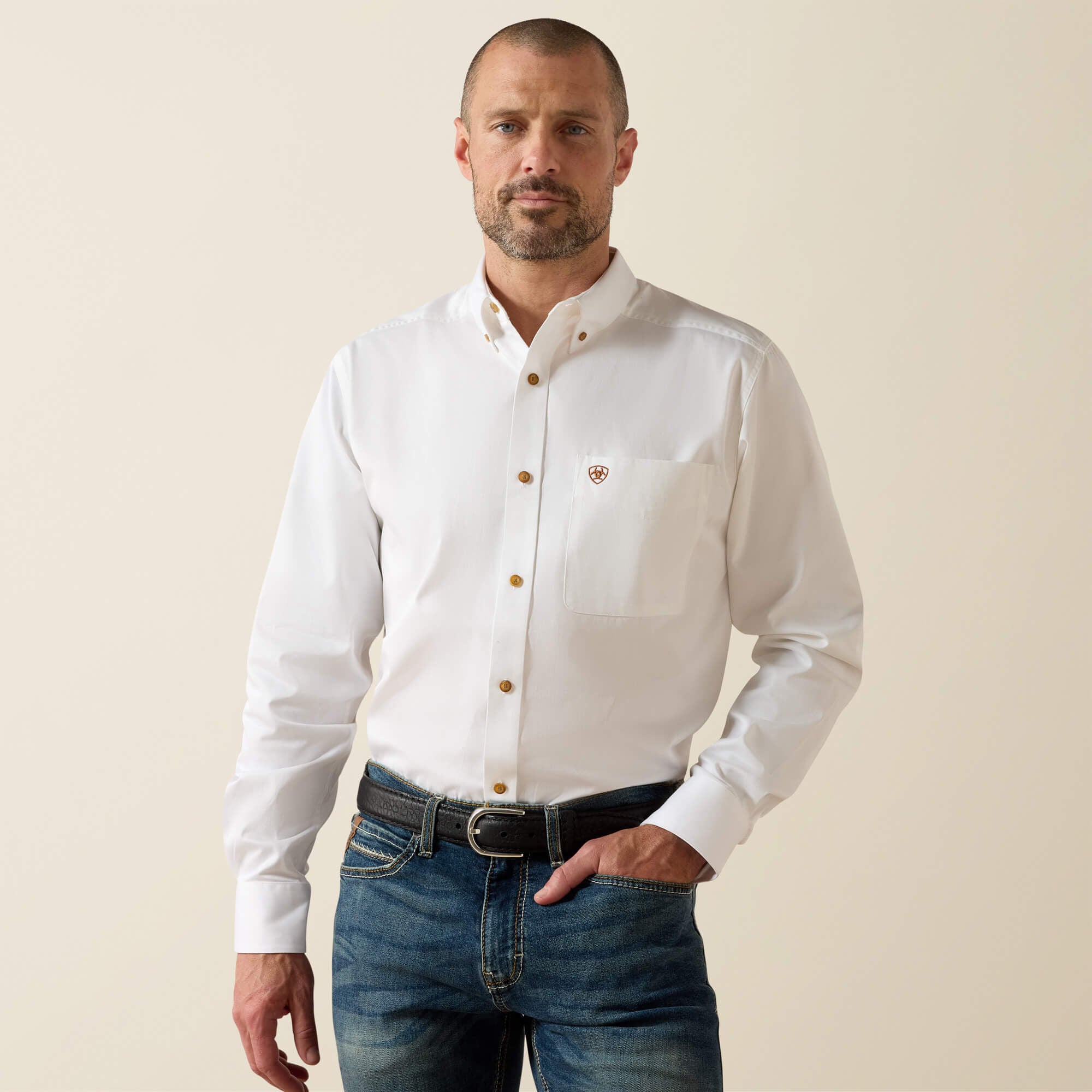 Solid Twill Fitted Shirt Men - WHITE