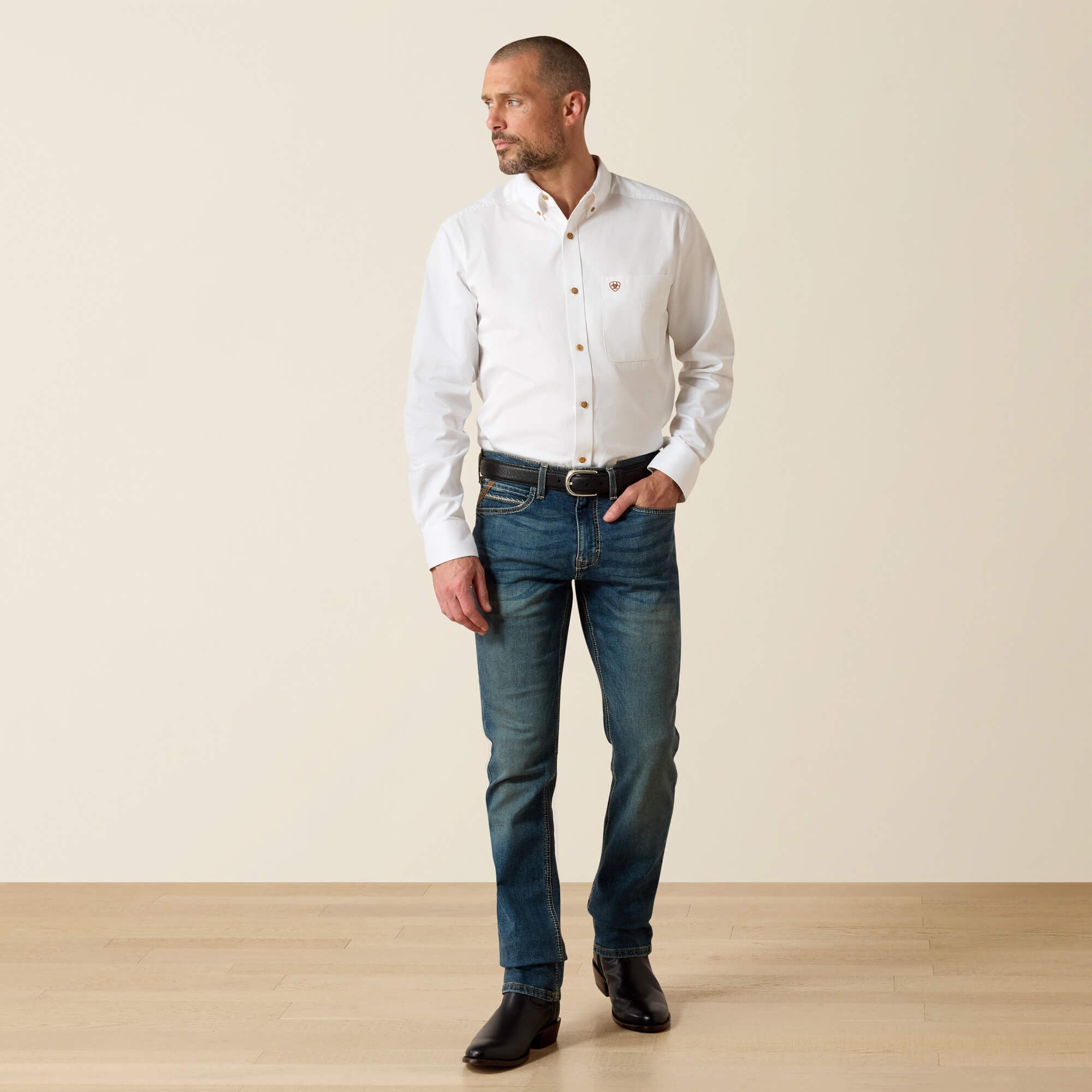 Solid Twill Fitted Shirt Men - WHITE