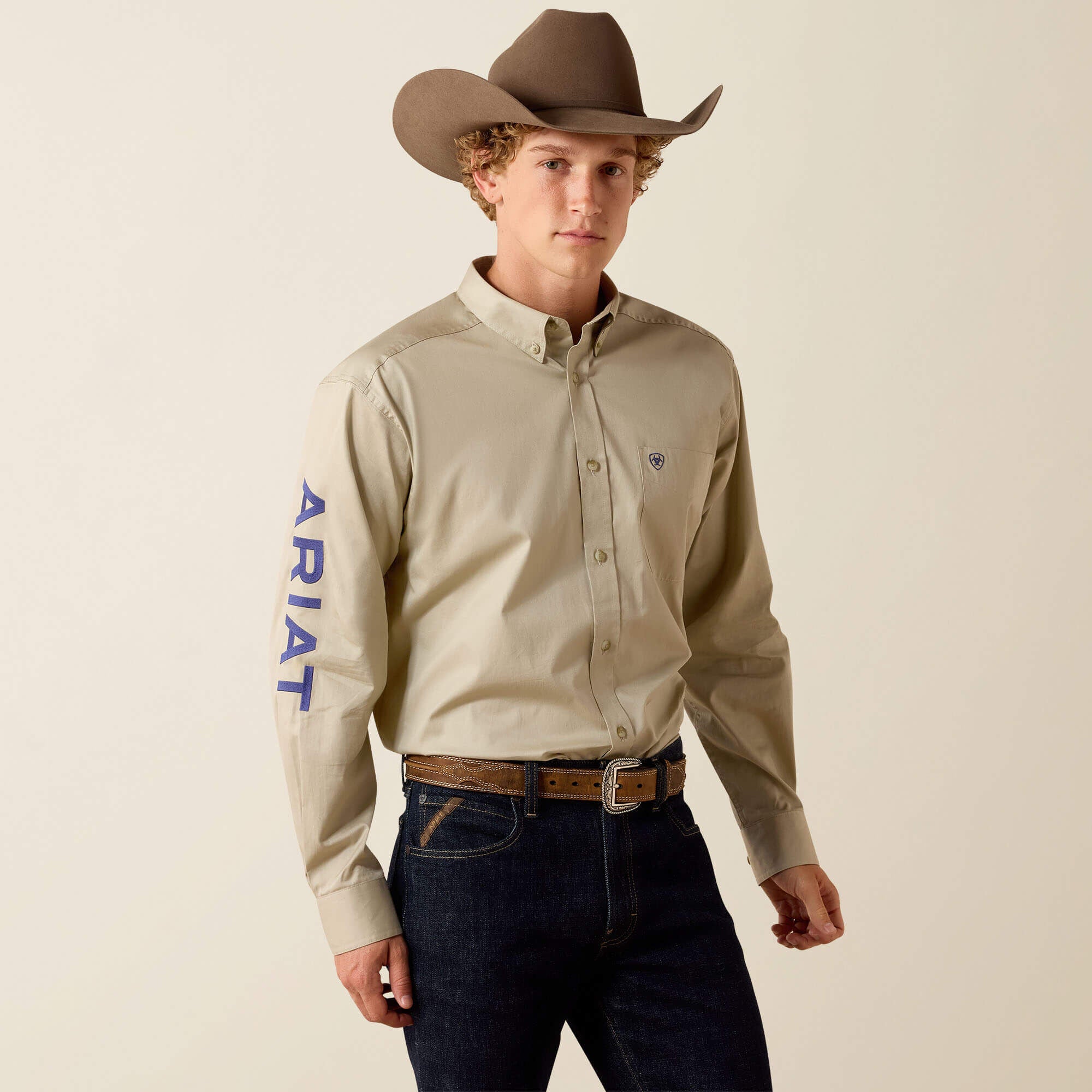 Team Logo Lightweight Twill Classic Fit Shirt Men - KHAKI/NAVY