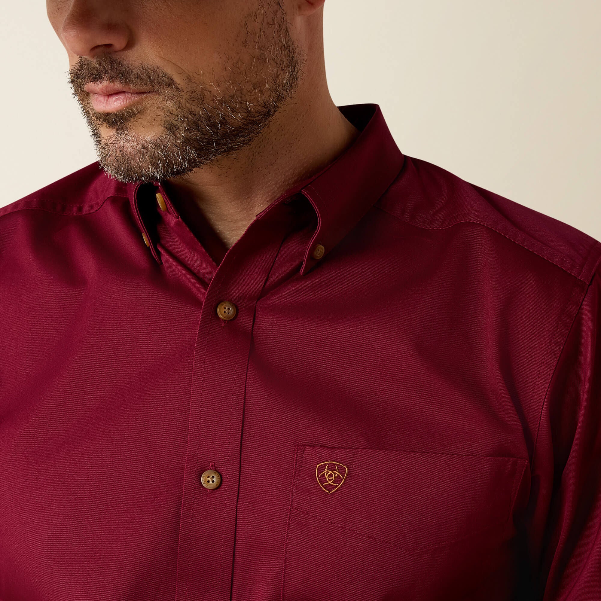 Solid Twill Fitted Shirt Men - BURGUNDY