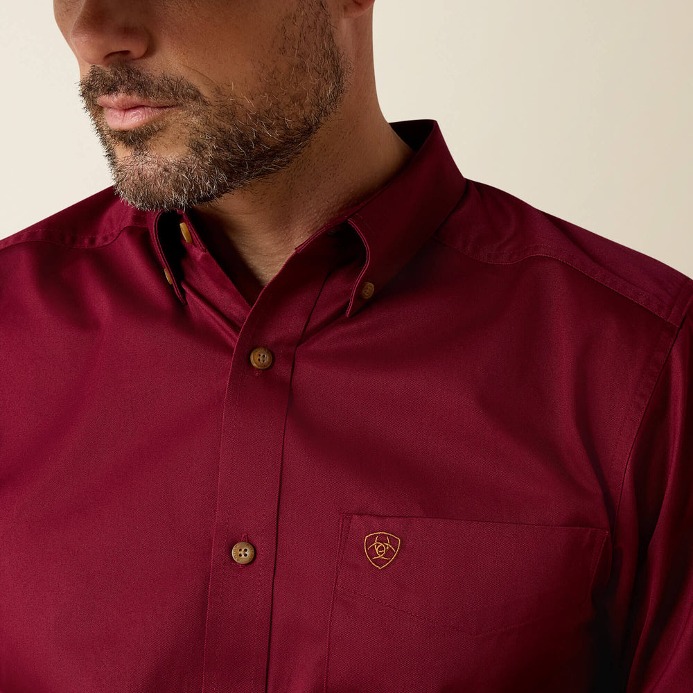 Solid Twill Fitted Shirt Men - BURGUNDY