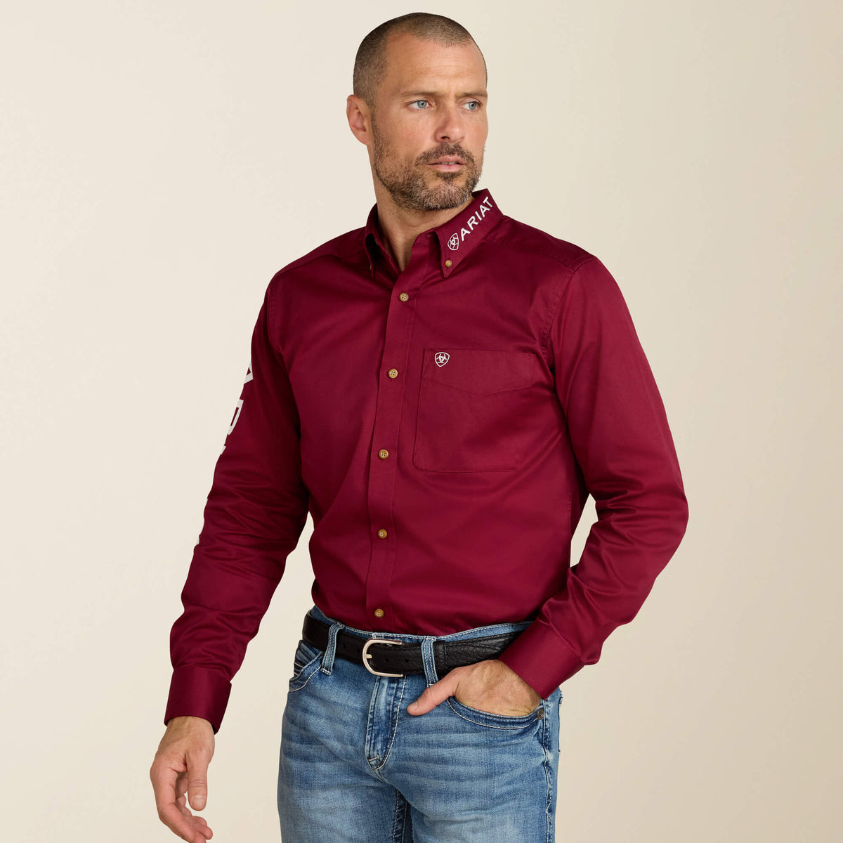 Team Logo Twill Fitted Shirt Men - BURGUNDY/WHITE