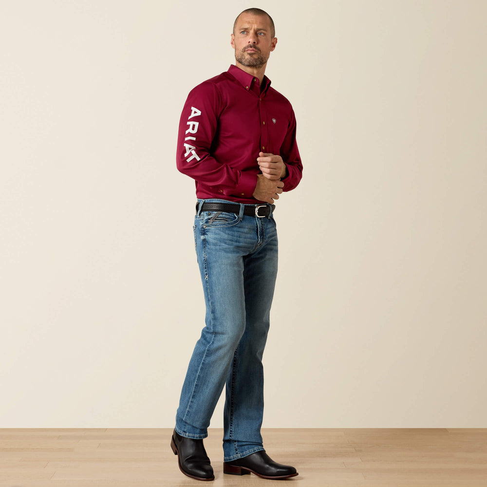 Team Logo Twill Fitted Shirt Men - BURGUNDY/WHITE