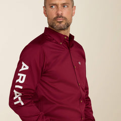 Team Logo Twill Fitted Shirt Men - BURGUNDY/WHITE