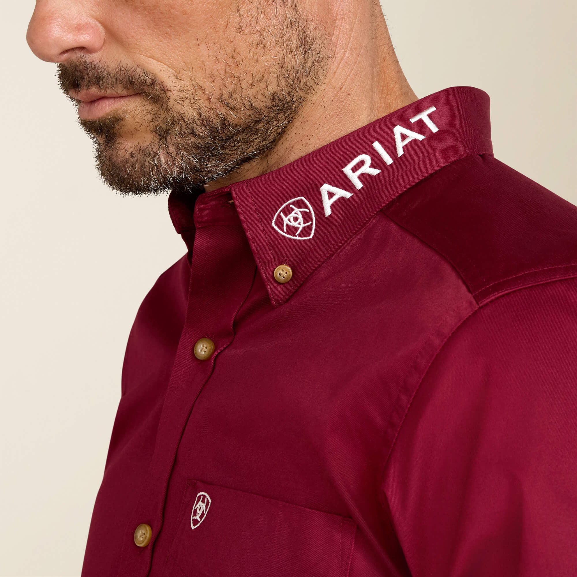 Team Logo Twill Fitted Shirt Men - BURGUNDY/WHITE