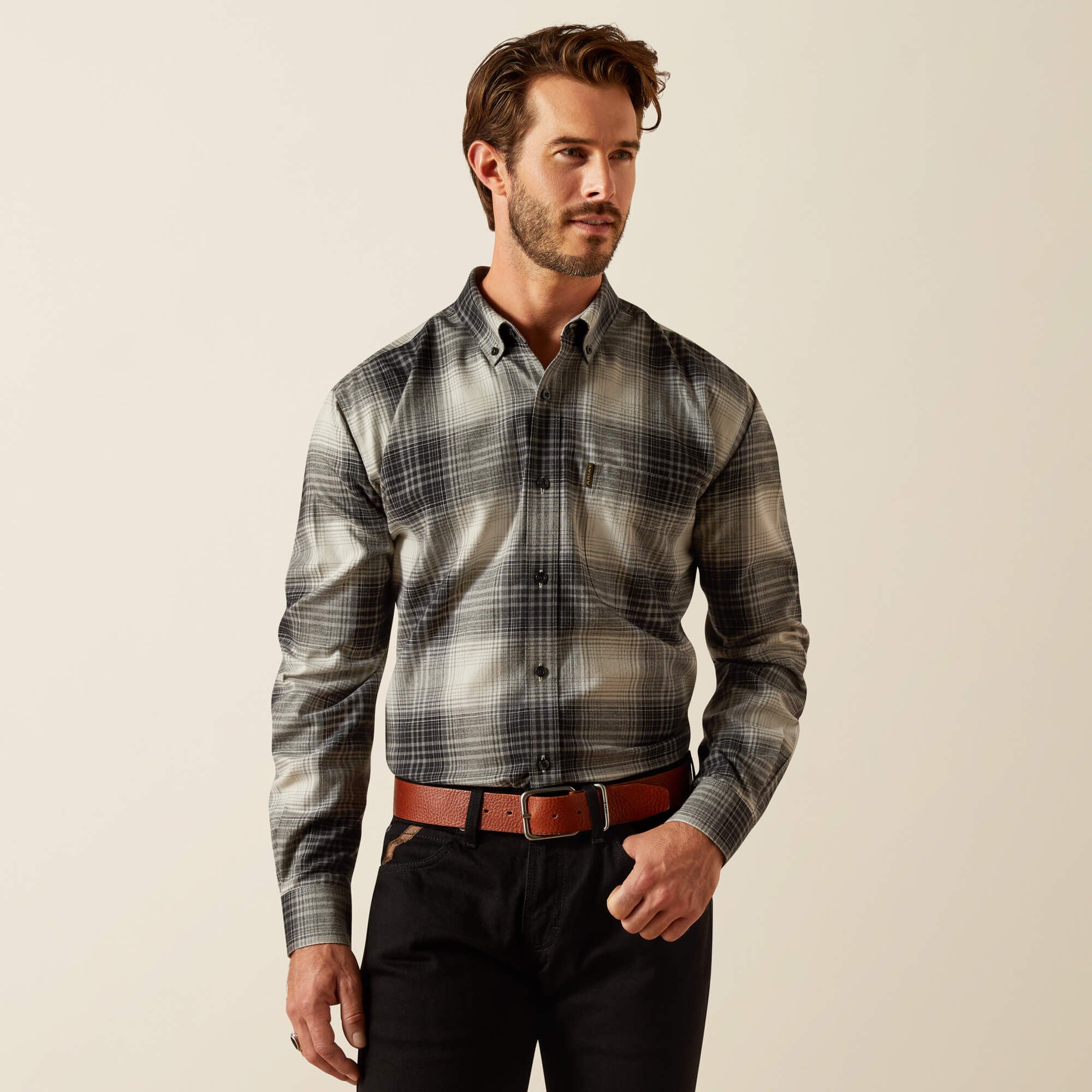 Clement Shirt Men - GREY OMBRE PLAID