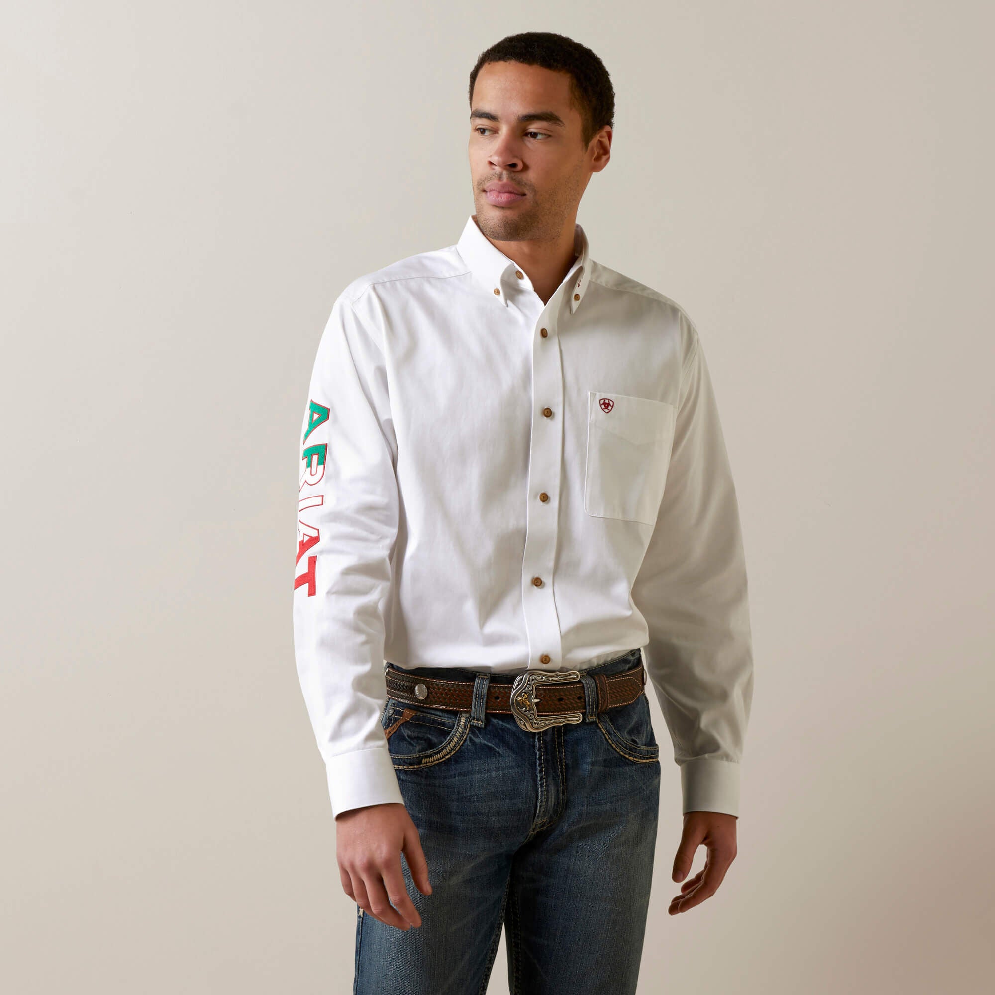 Team Logo Twill Classic Fit Shirt Men - WHITE MEXICO