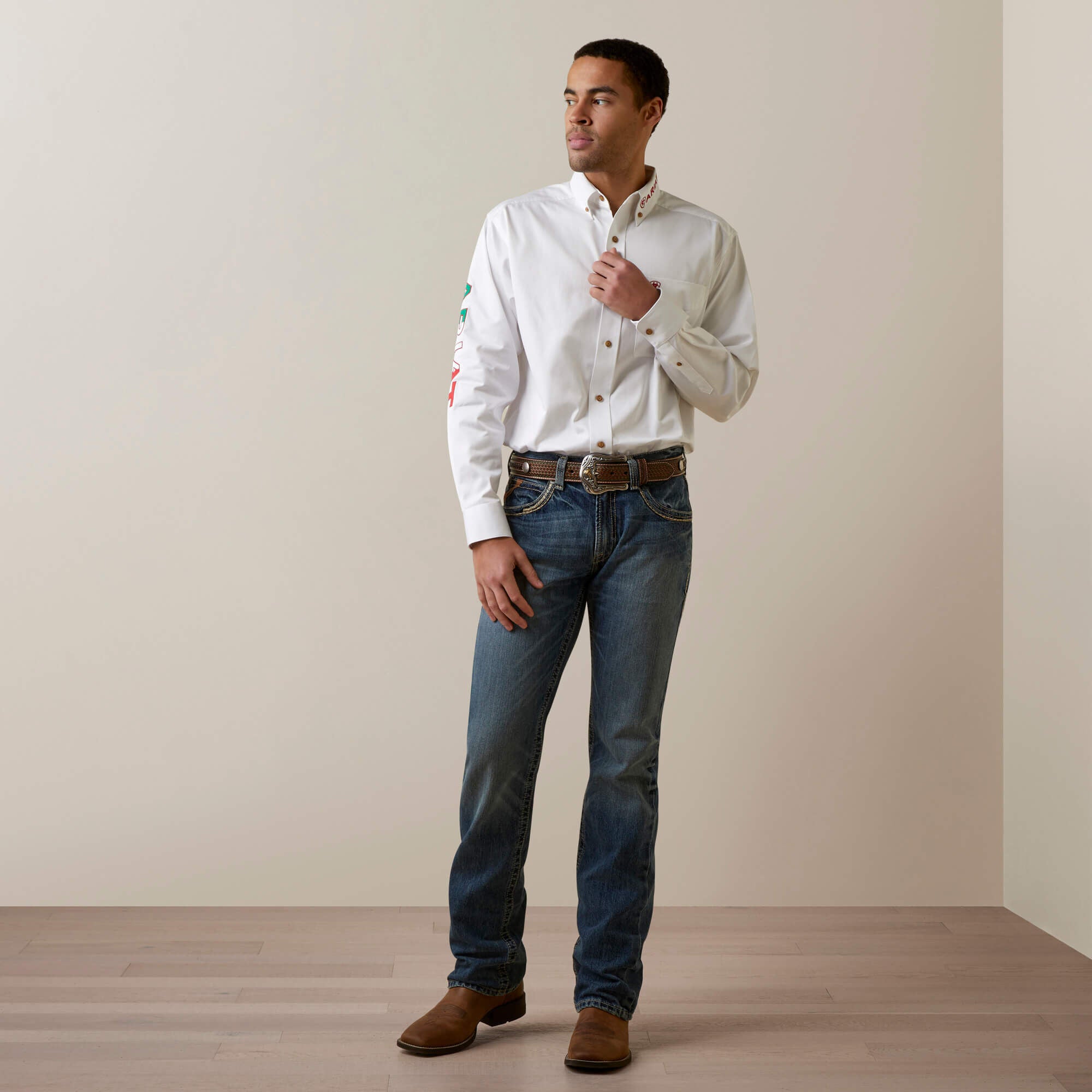 Team Logo Twill Classic Fit Shirt Men - WHITE MEXICO