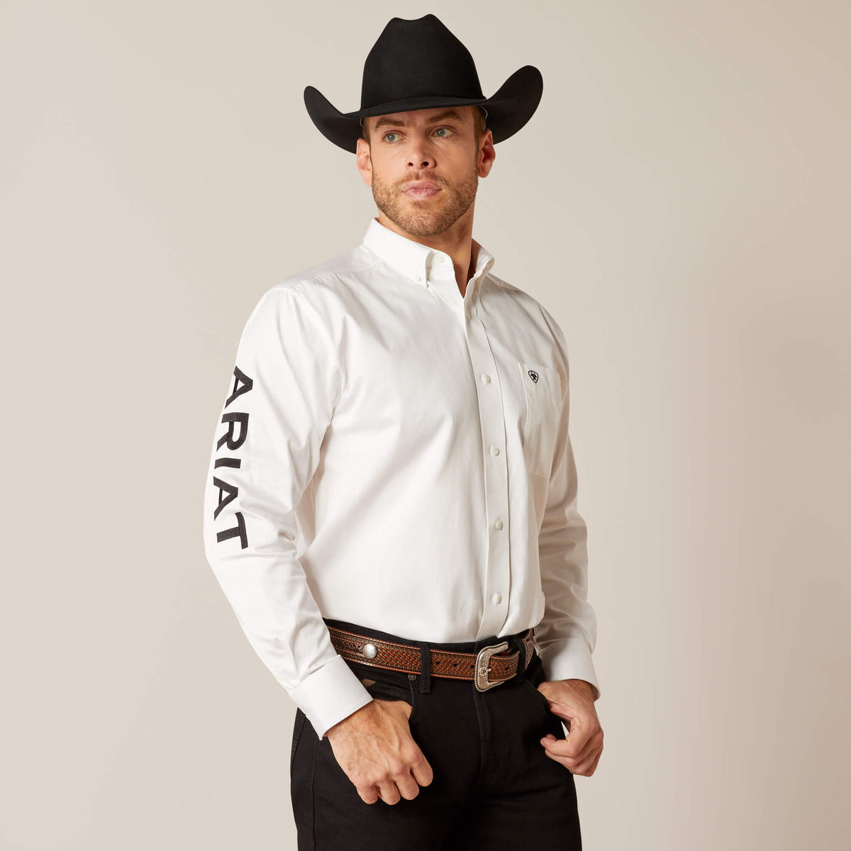 Team Logo Twill Classic Fit Shirt Men - WHITE/BLACK