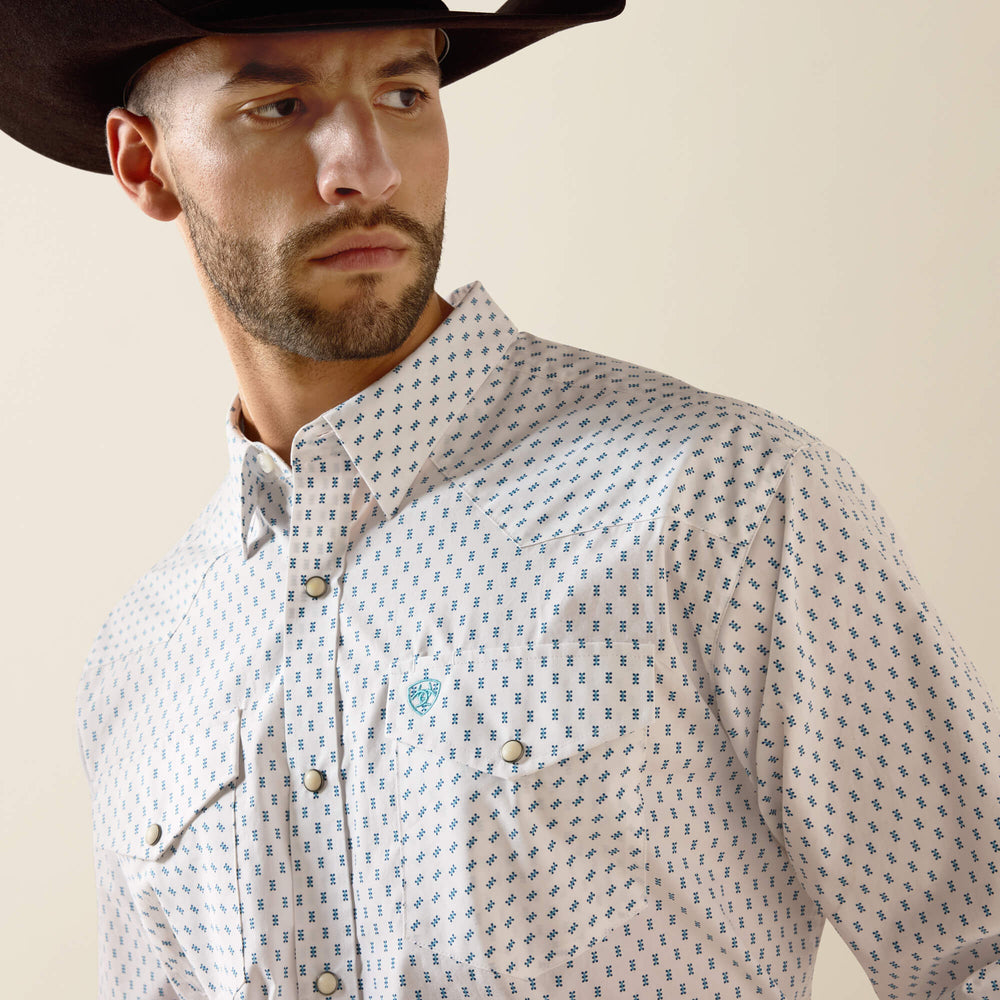 Terence Classic Fit Snap Shirt Men - WHITE GEO PRINT