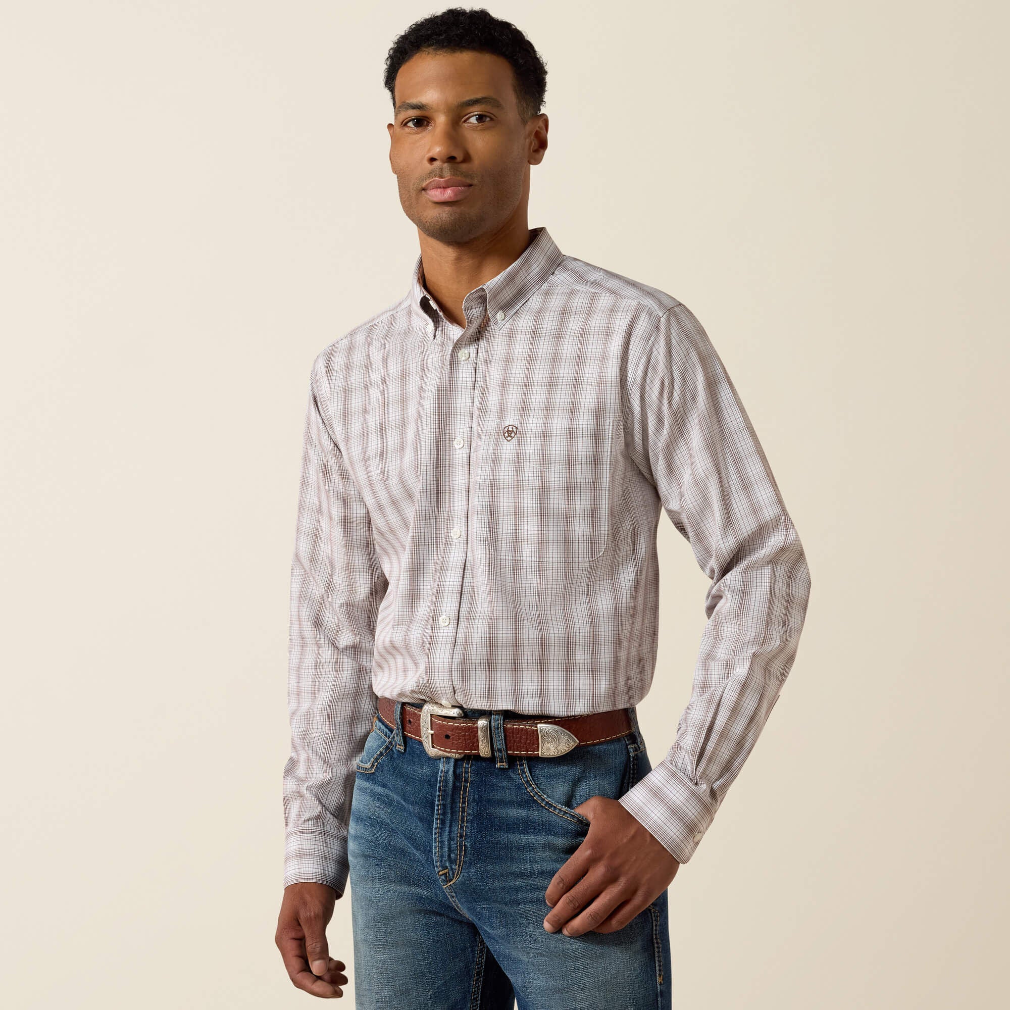 Wrinkle Free Clyde Fitted Shirt Men - WHITE PLAID