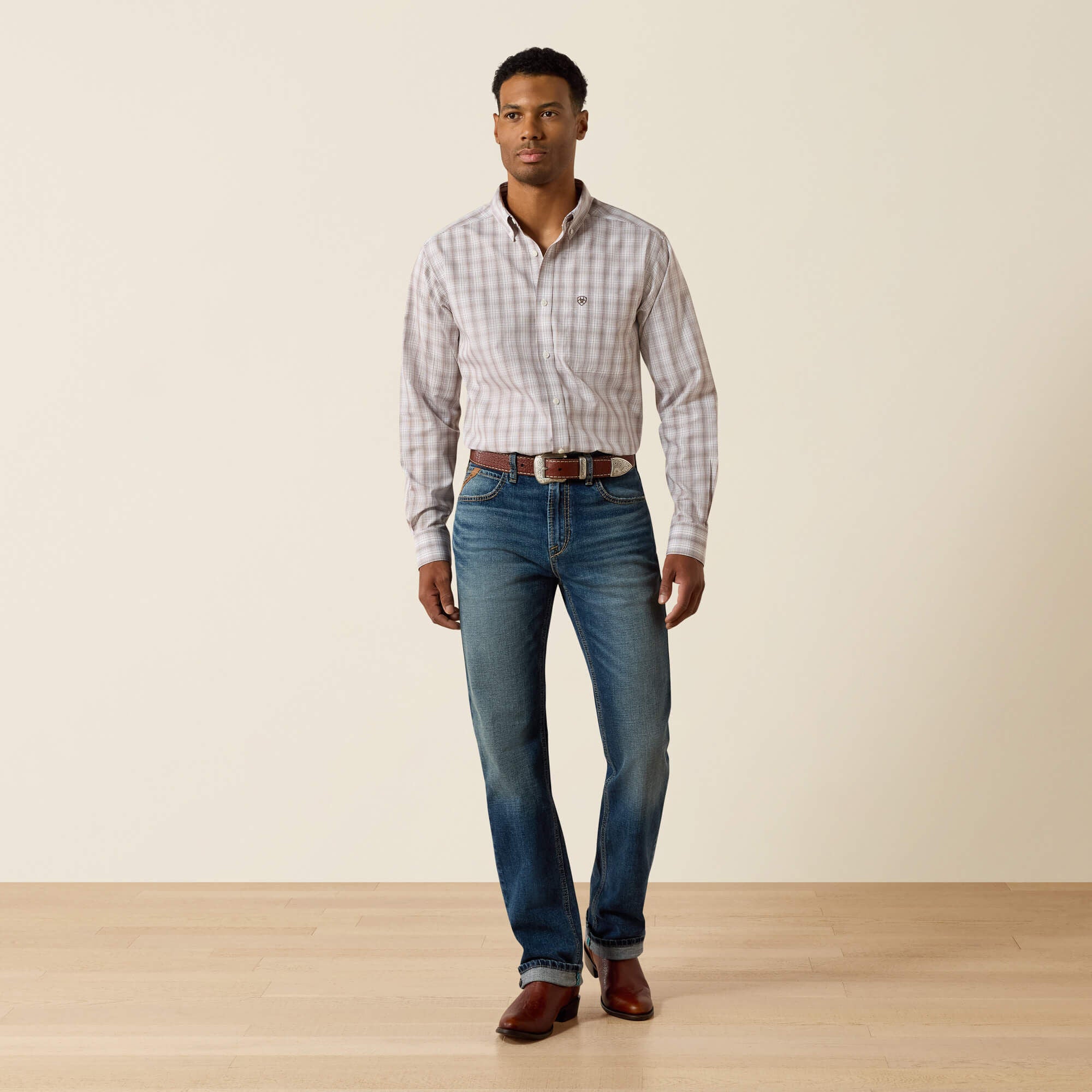Wrinkle Free Clyde Fitted Shirt Men - WHITE PLAID