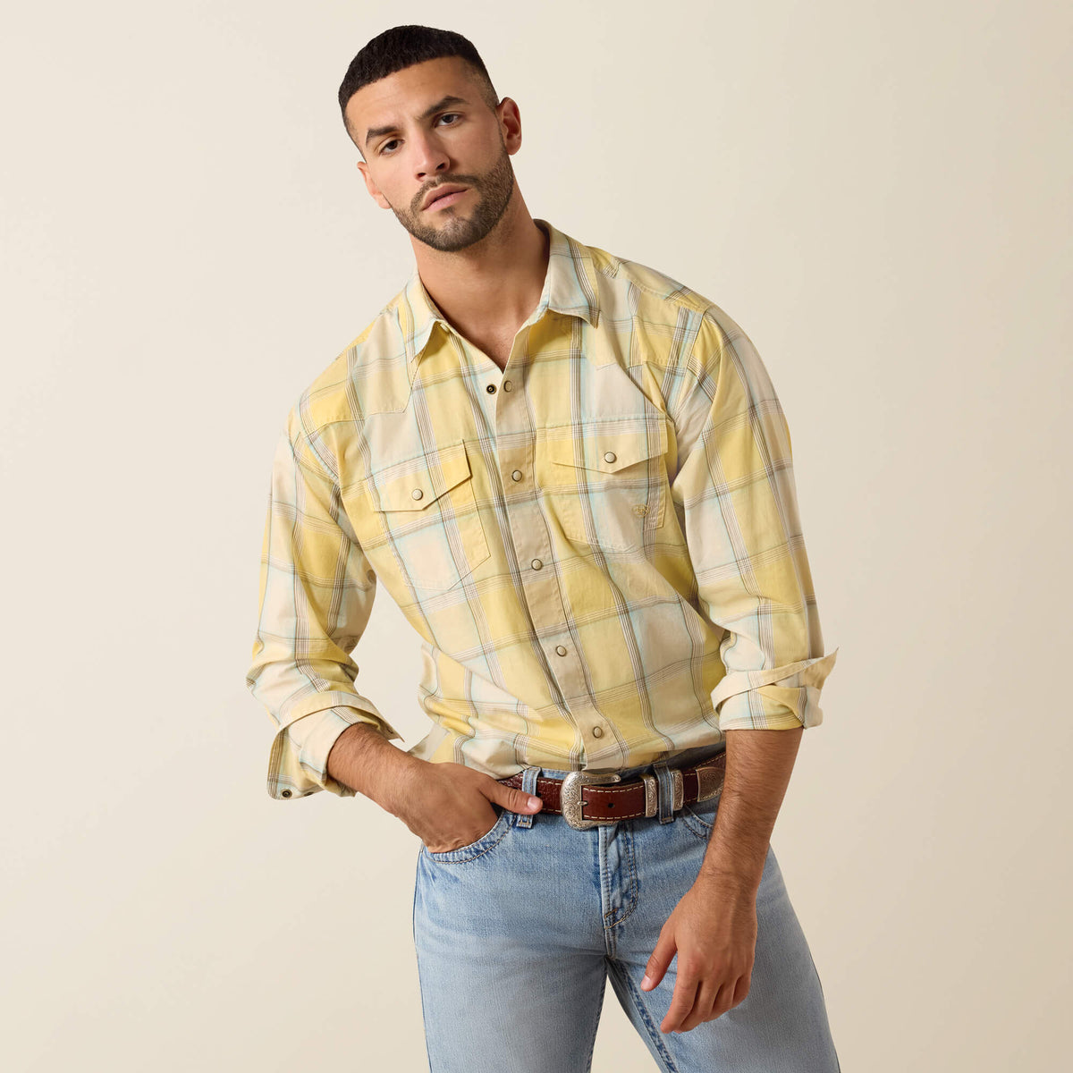 Retro Hux Fitted Snap Shirt Men - CHAI TEA PLAID