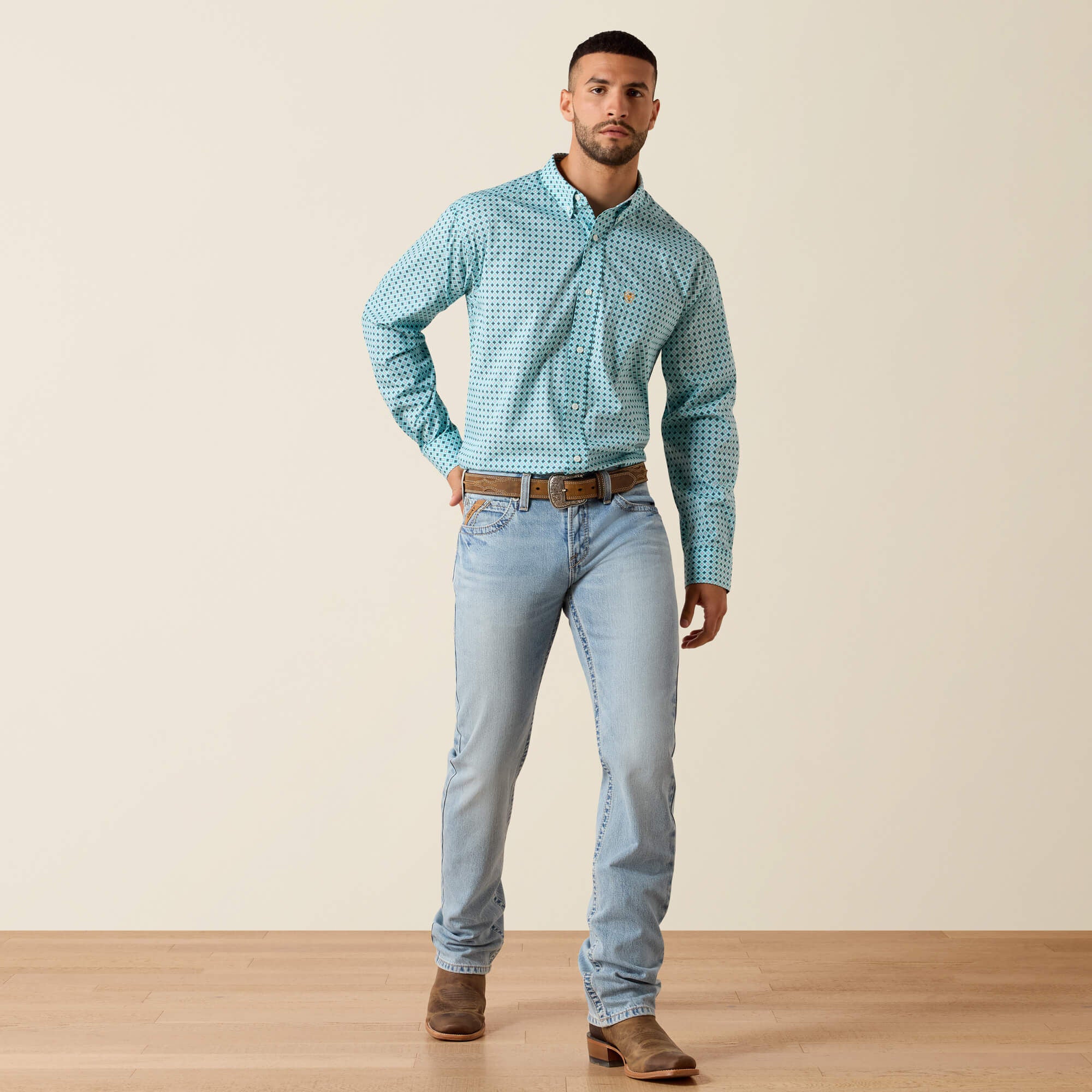 Wrinkle Free Andy Classic Fit Shirt Men - ANGEL BLUE GEO PRINT