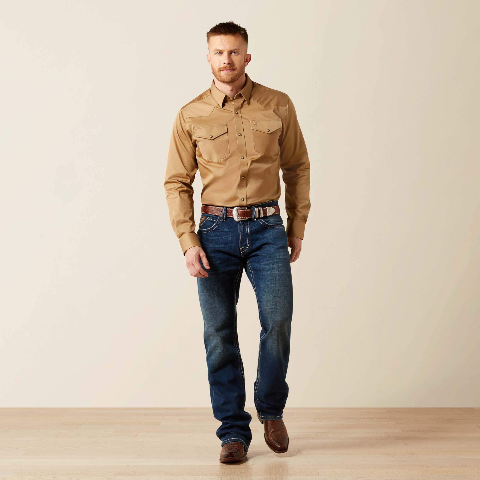 Solid Twill Fitted Shirt Men - KHAKI