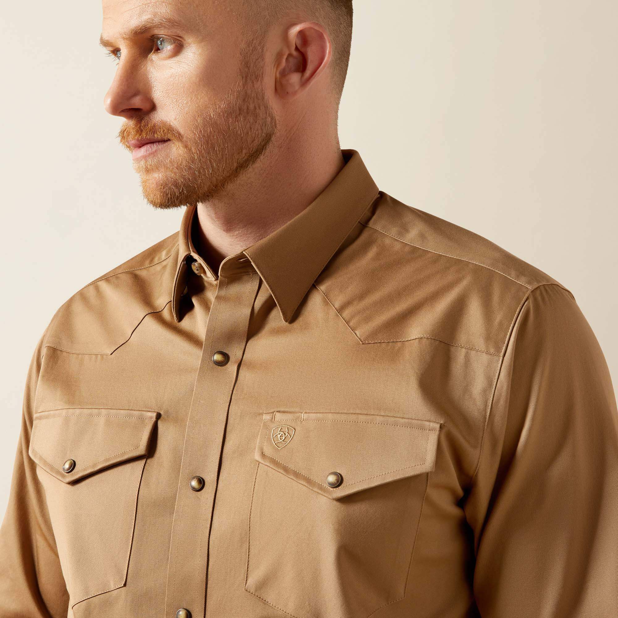 Solid Twill Fitted Shirt Men - KHAKI