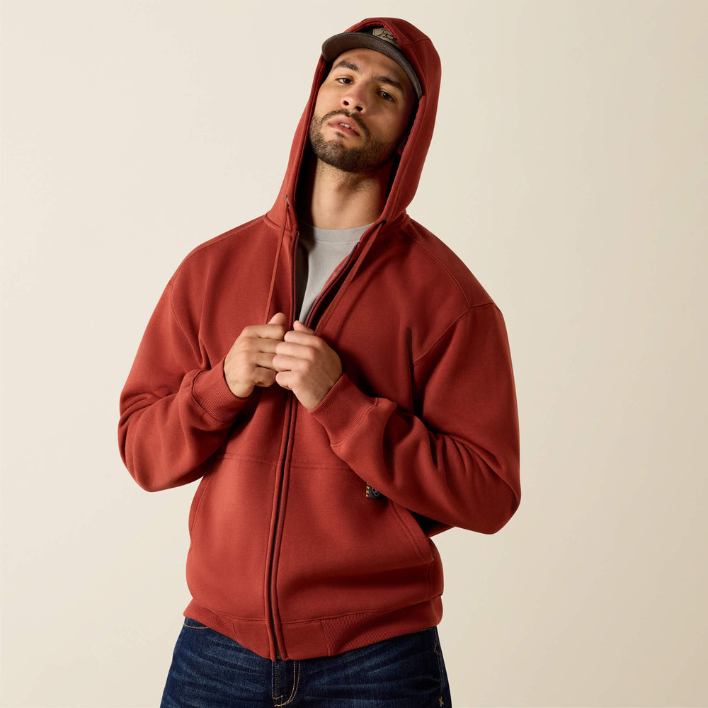 Rebar Lightweight Label Full Zip Hoodie Men - BRANDY SNIFTER