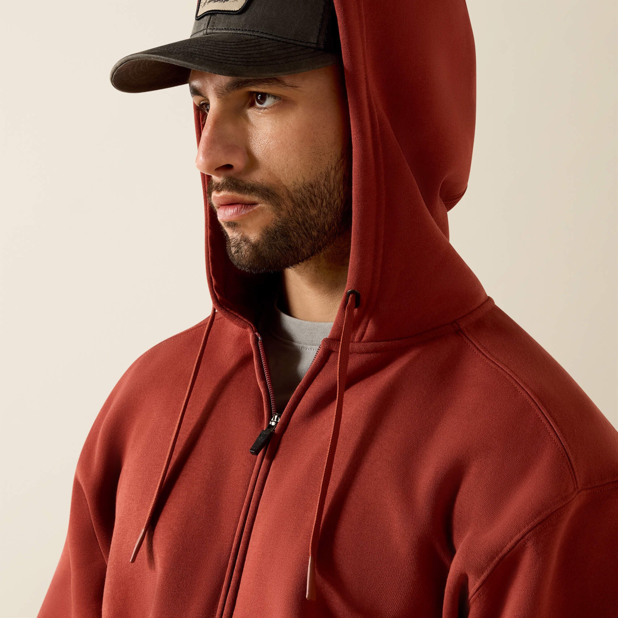 Rebar Lightweight Label Full Zip Hoodie Men - BRANDY SNIFTER