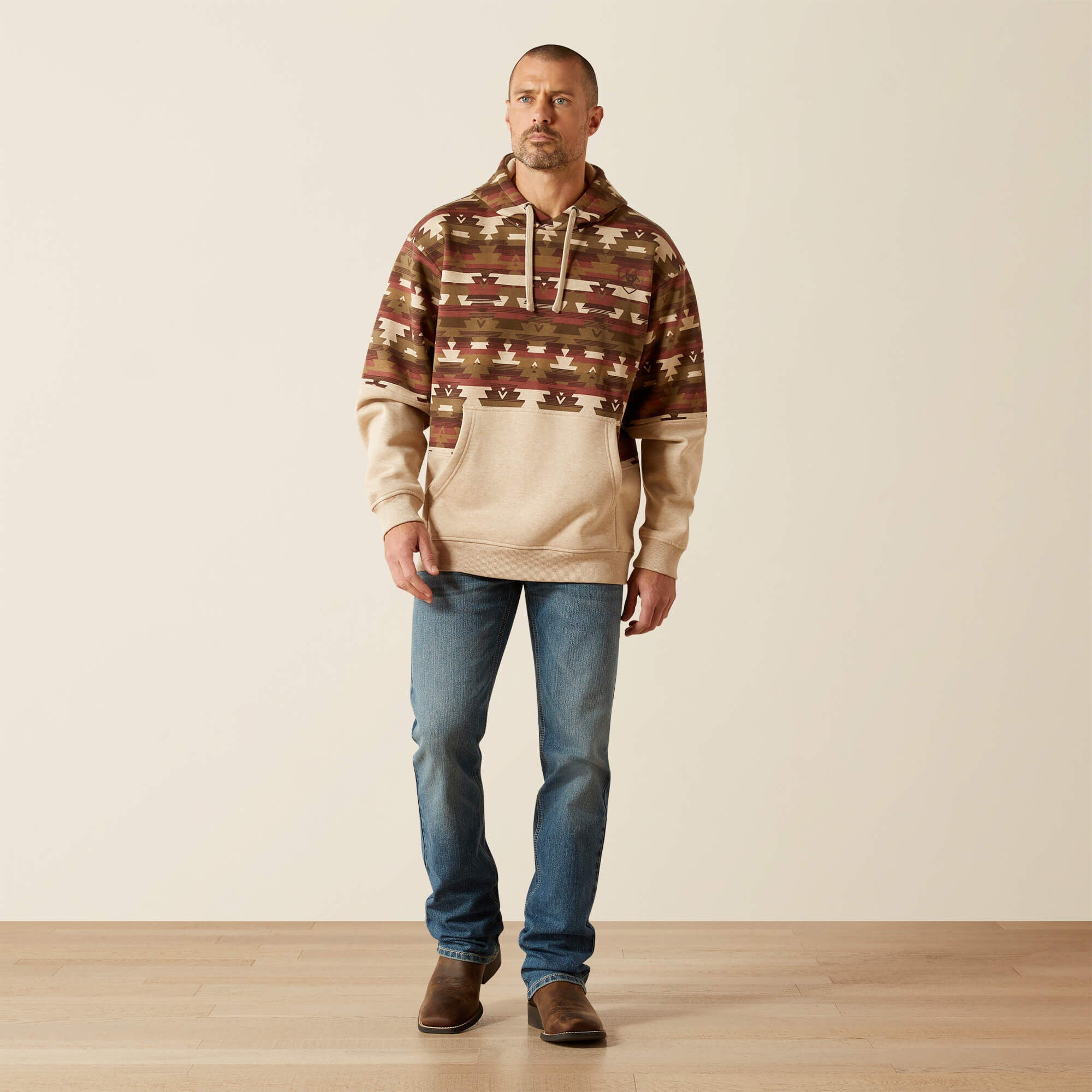 Color Block Hoodie Men - OATMEAL SOUTHWEST