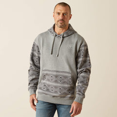 Southwestern Color Block Hoodie Men - GREY GEO SERAPE