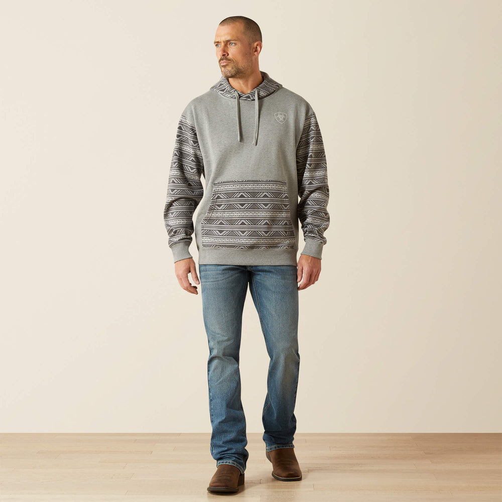 Southwestern Color Block Hoodie Men - GREY GEO SERAPE