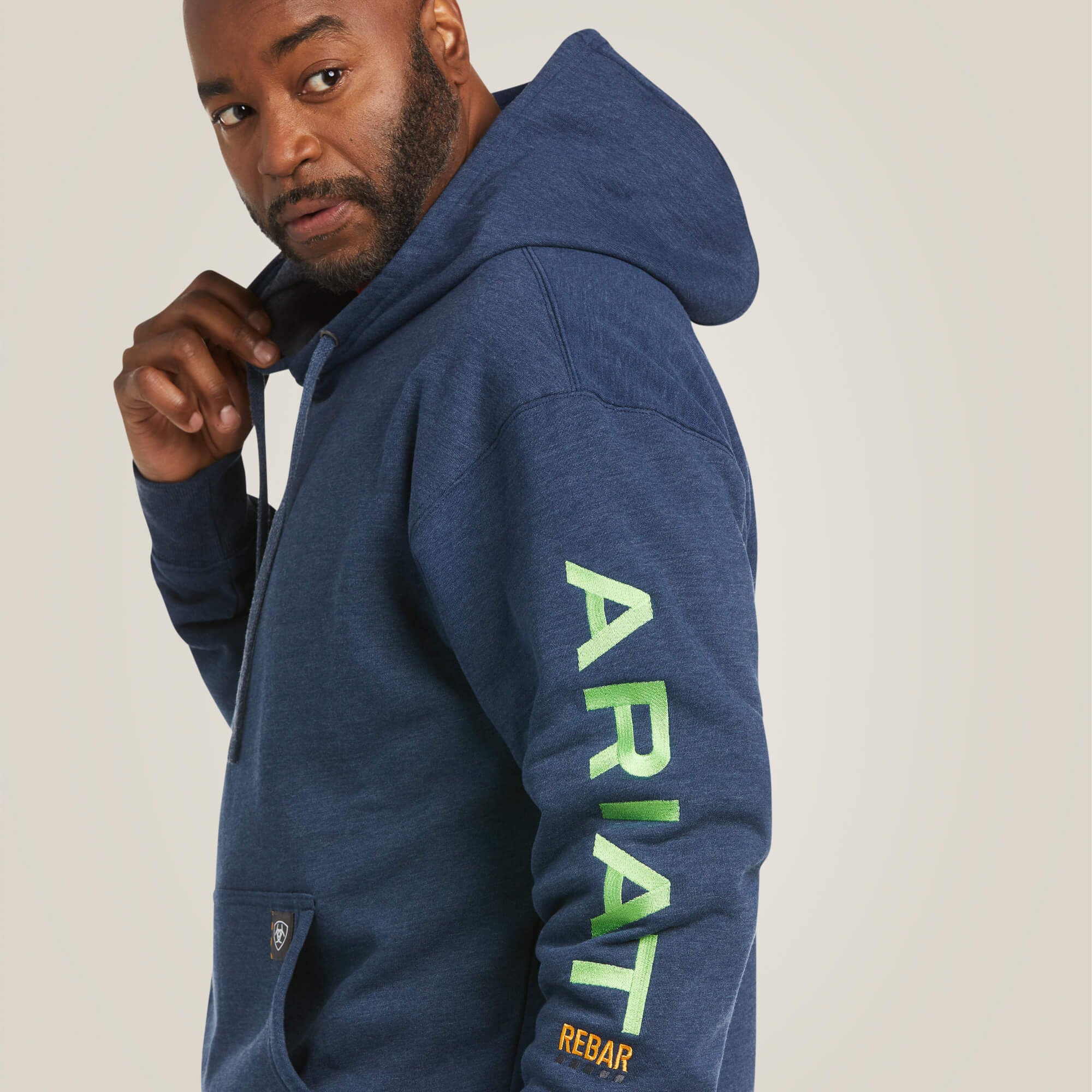 Rebar Graphic Hoodie Men - NAVY HEATHER/LIME
