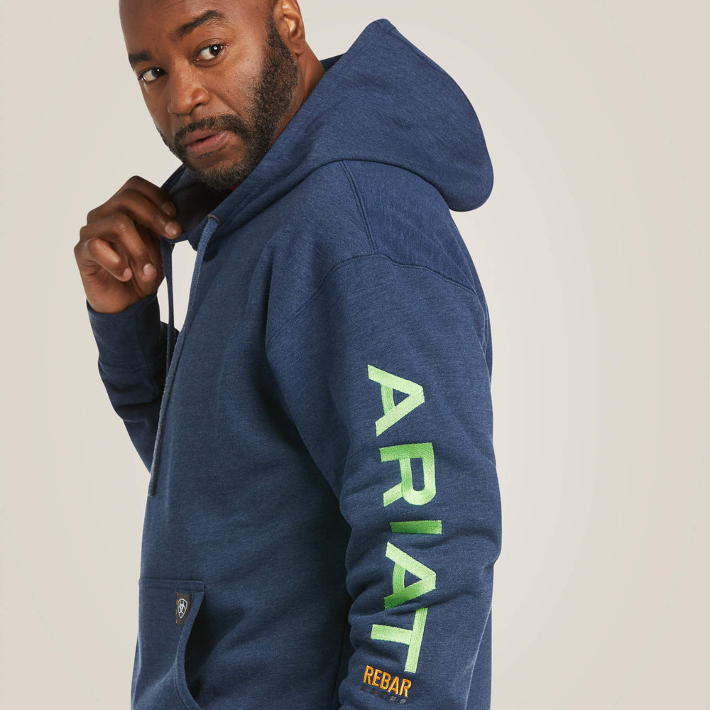 Rebar Graphic Hoodie Men - NAVY HEATHER/LIME