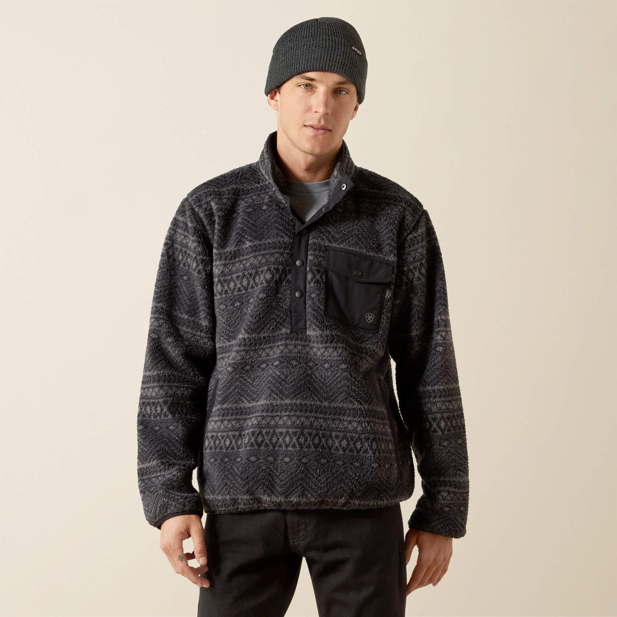 Polar Bear Mock Sweater Men - CHARCOAL GEO