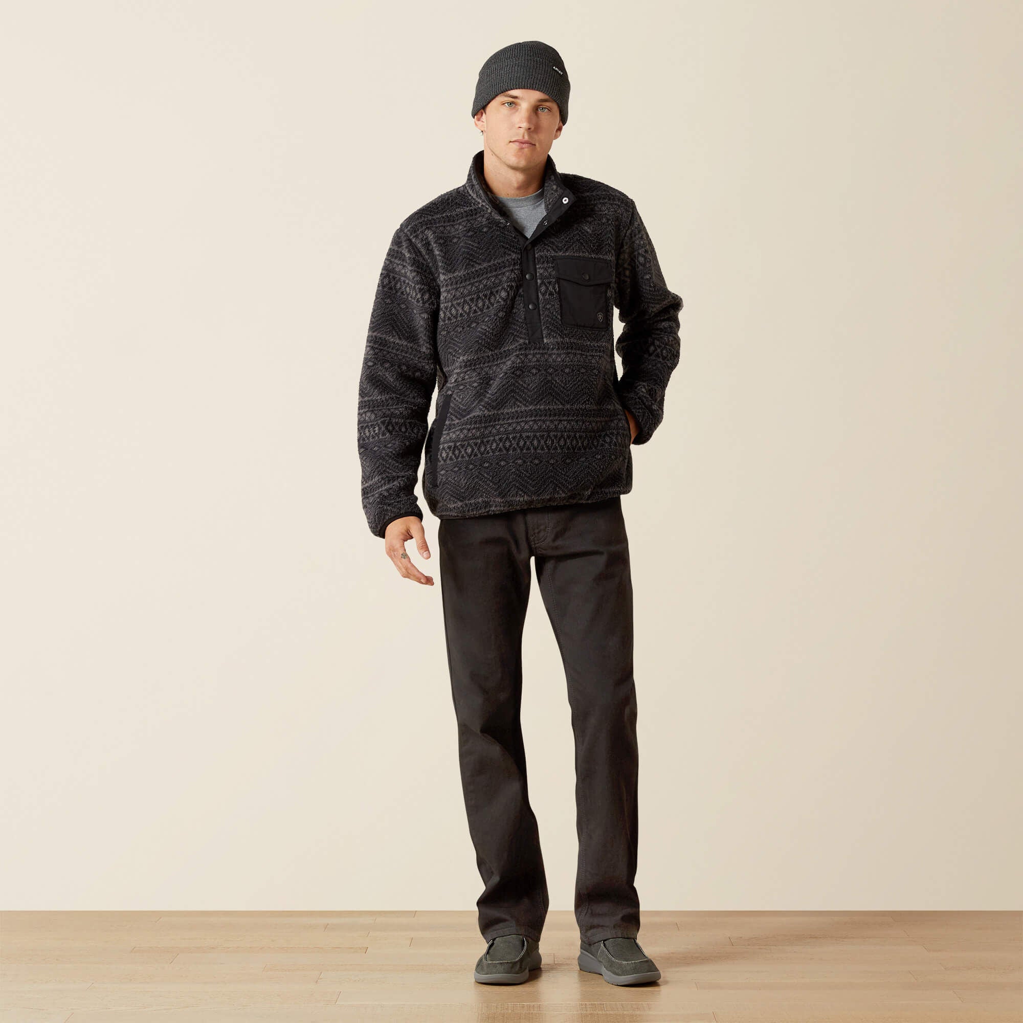 Polar Bear Mock Sweater Men - CHARCOAL GEO