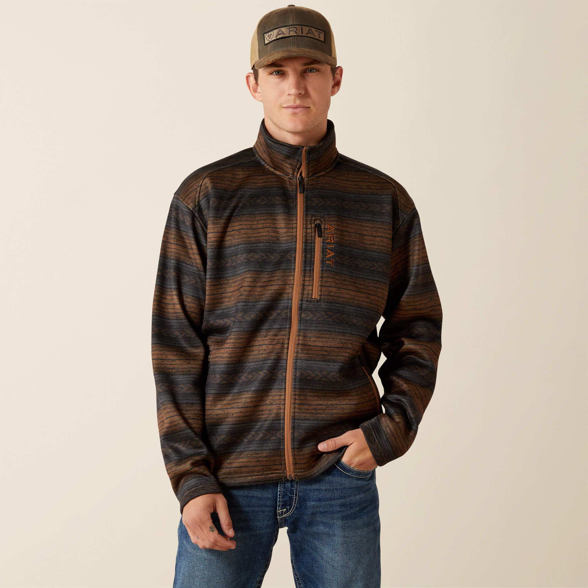Caldwell Full Zip Sweater Men - LIGHT BROWN SOUTHWEST