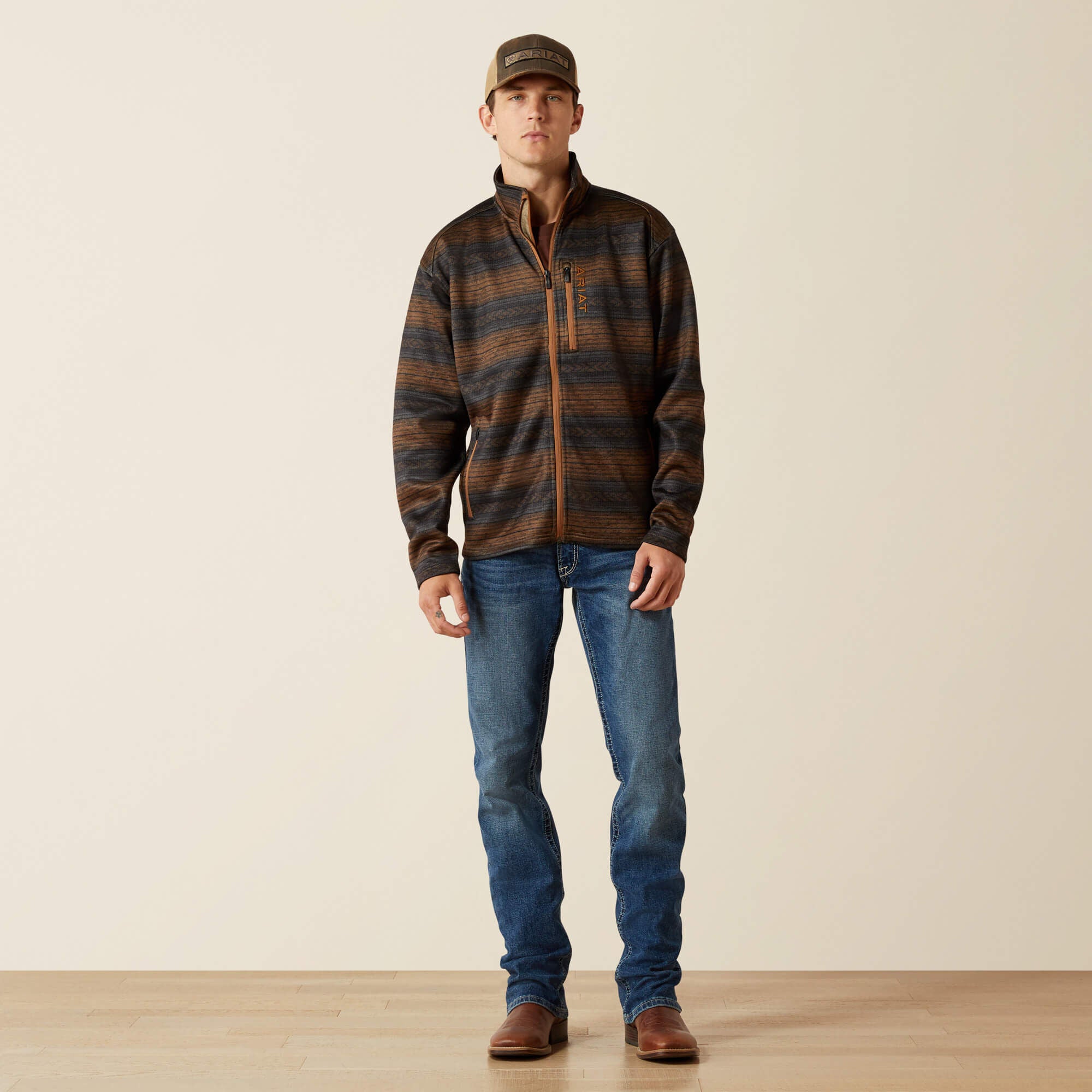 Caldwell Full Zip Sweater Men - LIGHT BROWN SOUTHWEST
