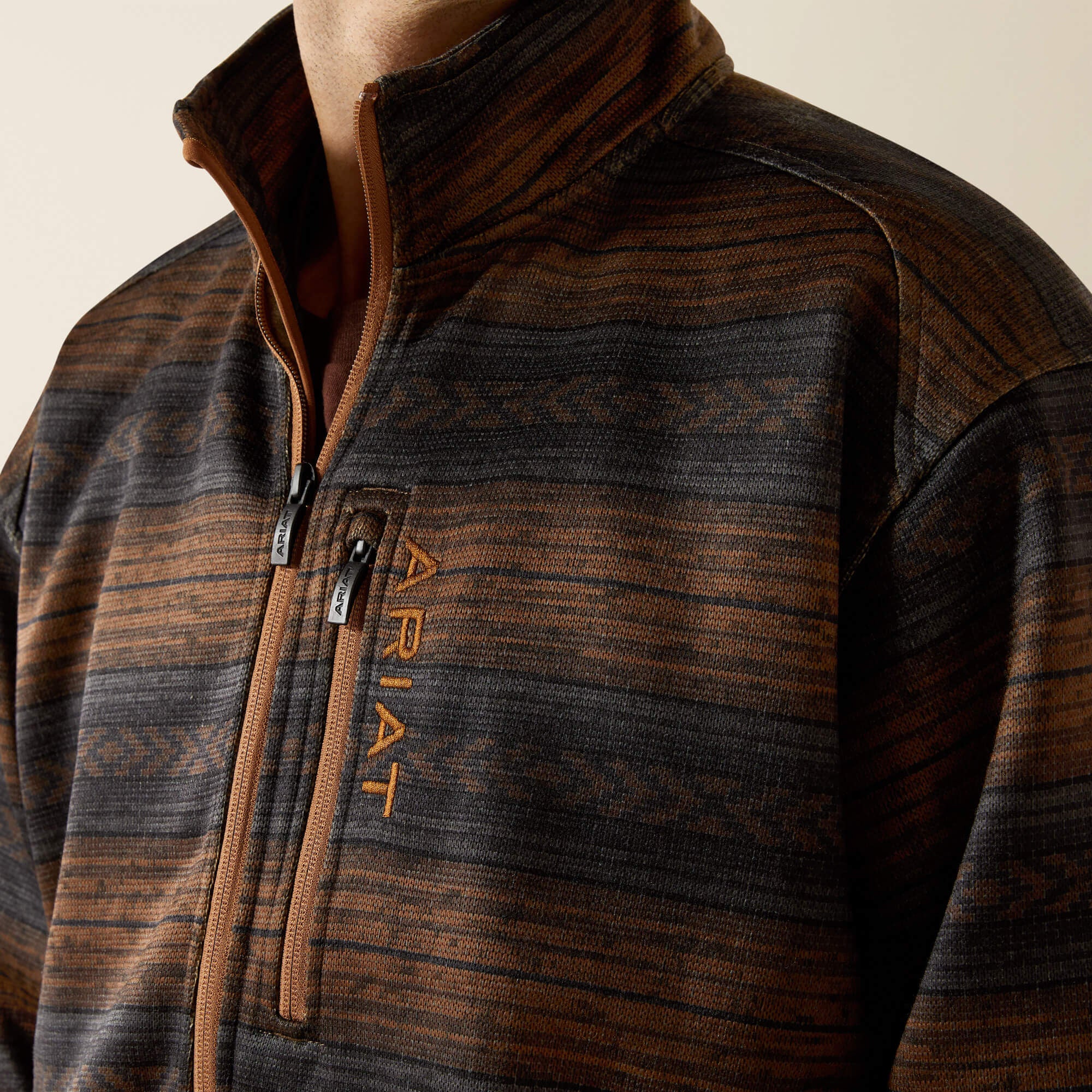 Caldwell Full Zip Sweater Men - LIGHT BROWN SOUTHWEST
