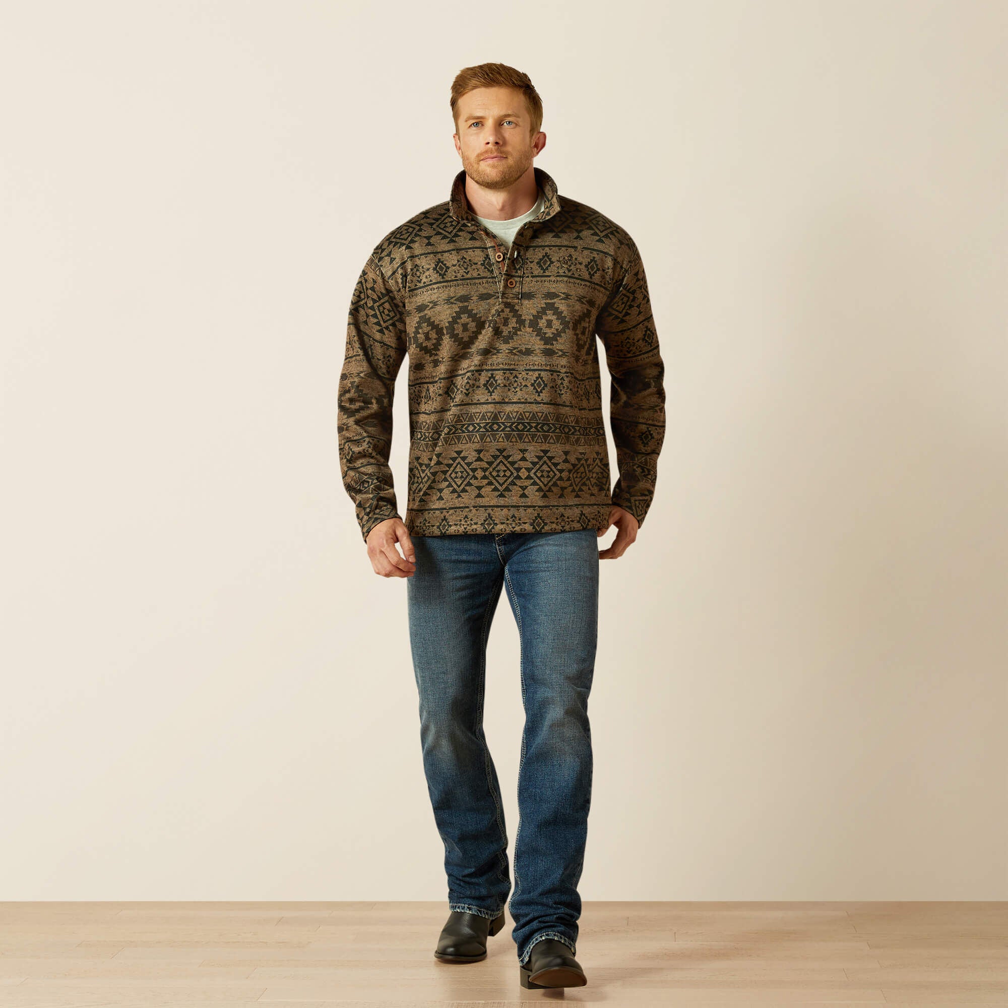 Caldwell 1/4 Button Sweater Men - LIGHT BROWN SOUTHWEST