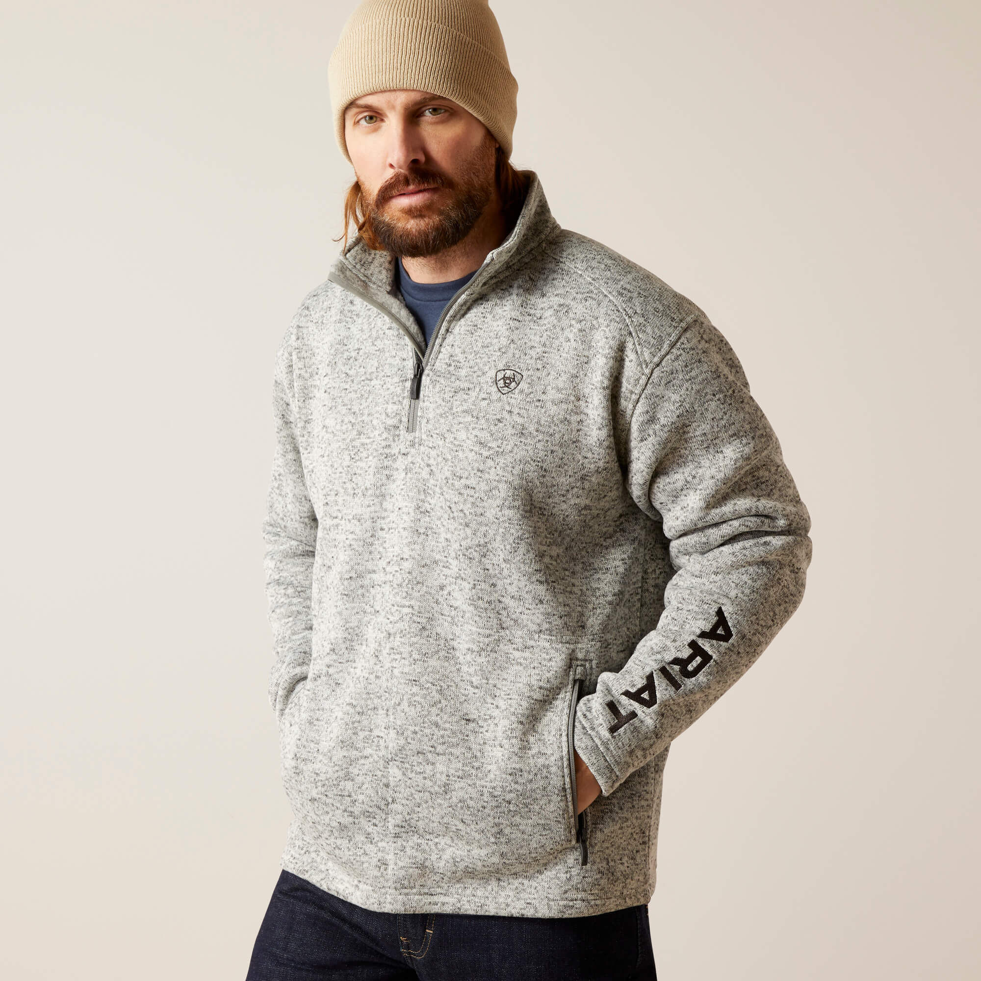 Caldwell Logo 1/4 Zip Sweater Men - NULLA HEATHER