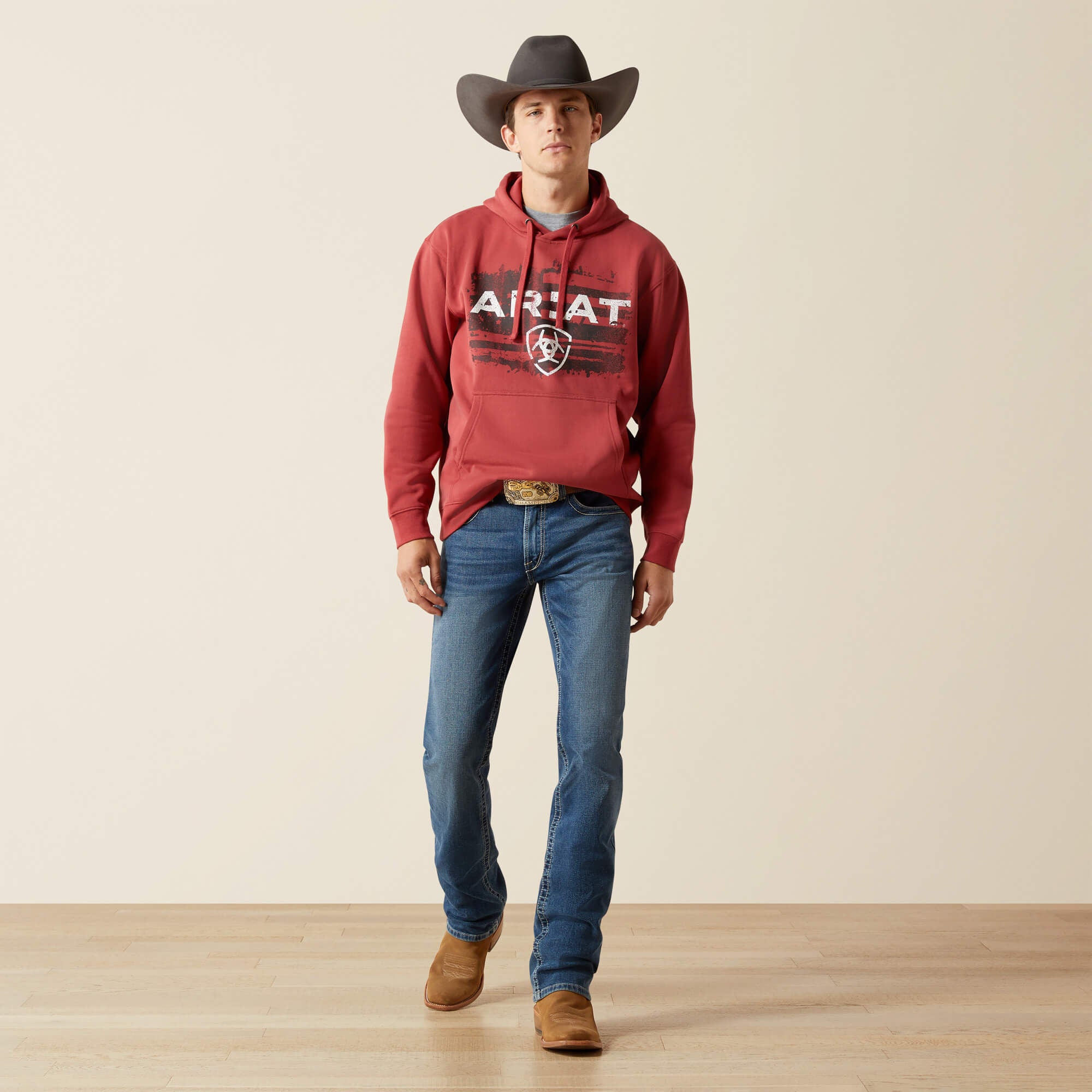 Ariat Liquid Stamp Flag Hoodie Men - BRICK RED