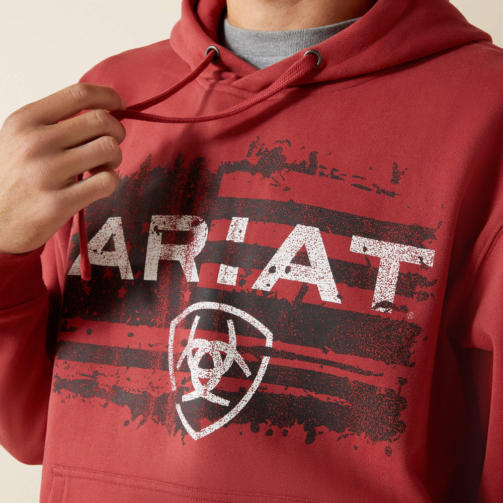 Ariat Liquid Stamp Flag Hoodie Men - BRICK RED