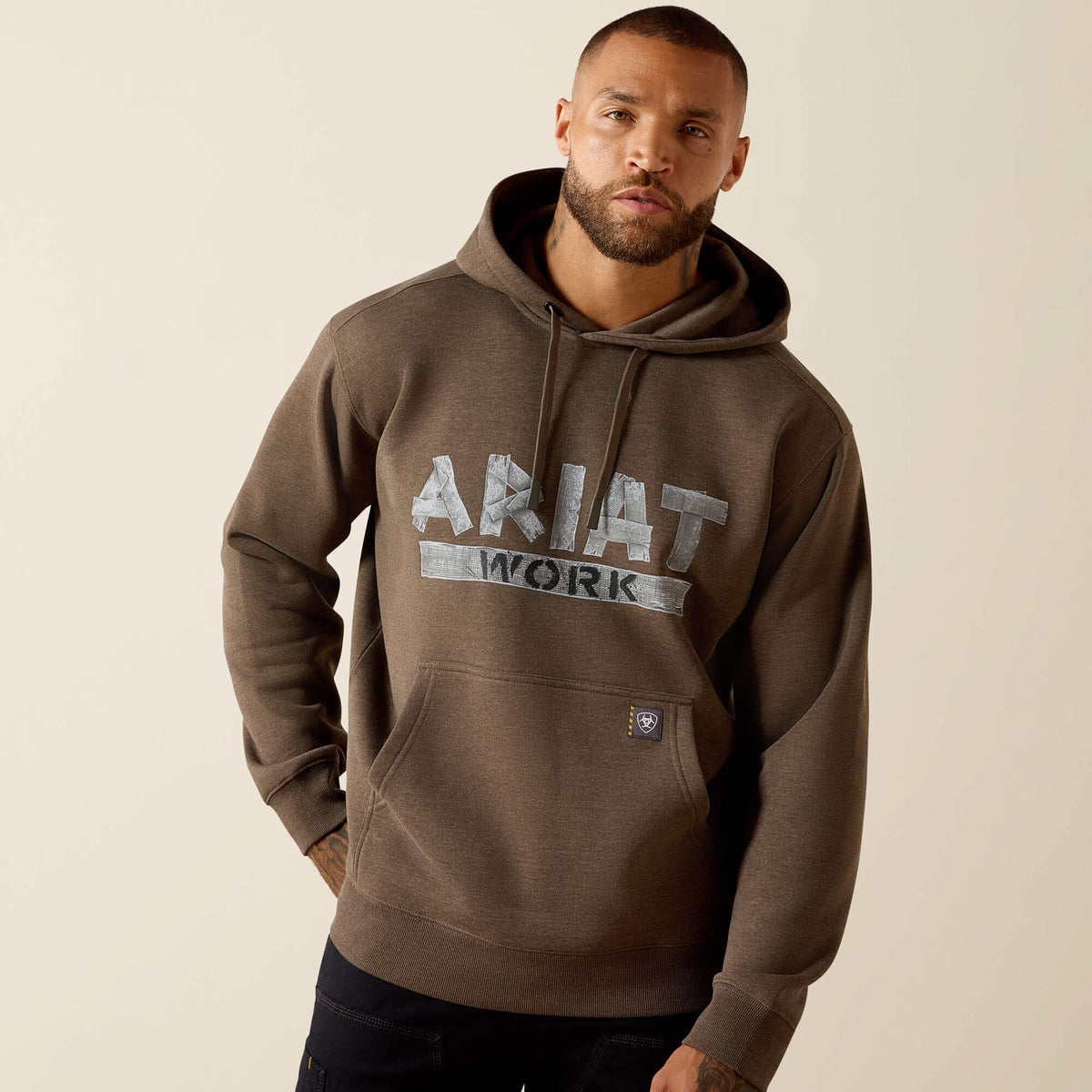 Rebar Lightweight Duct Logo Hoodie Men - MAJOR BROWN HEATHER