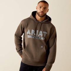 Rebar Lightweight Duct Logo Hoodie Men - MAJOR BROWN HEATHER