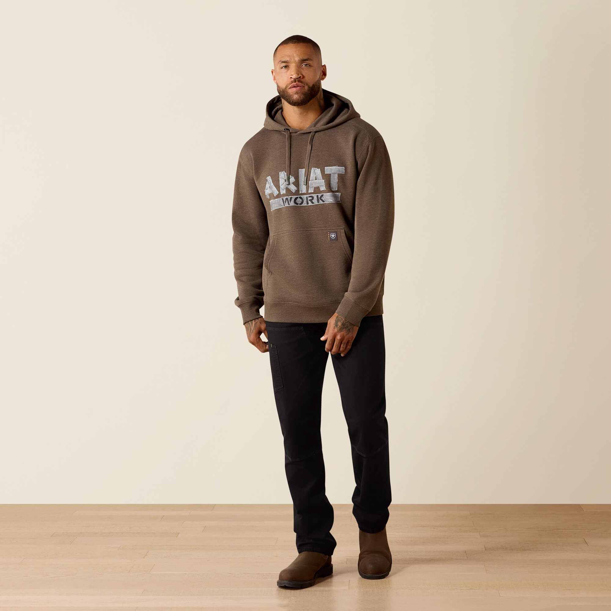 Rebar Lightweight Duct Logo Hoodie Men - MAJOR BROWN HEATHER