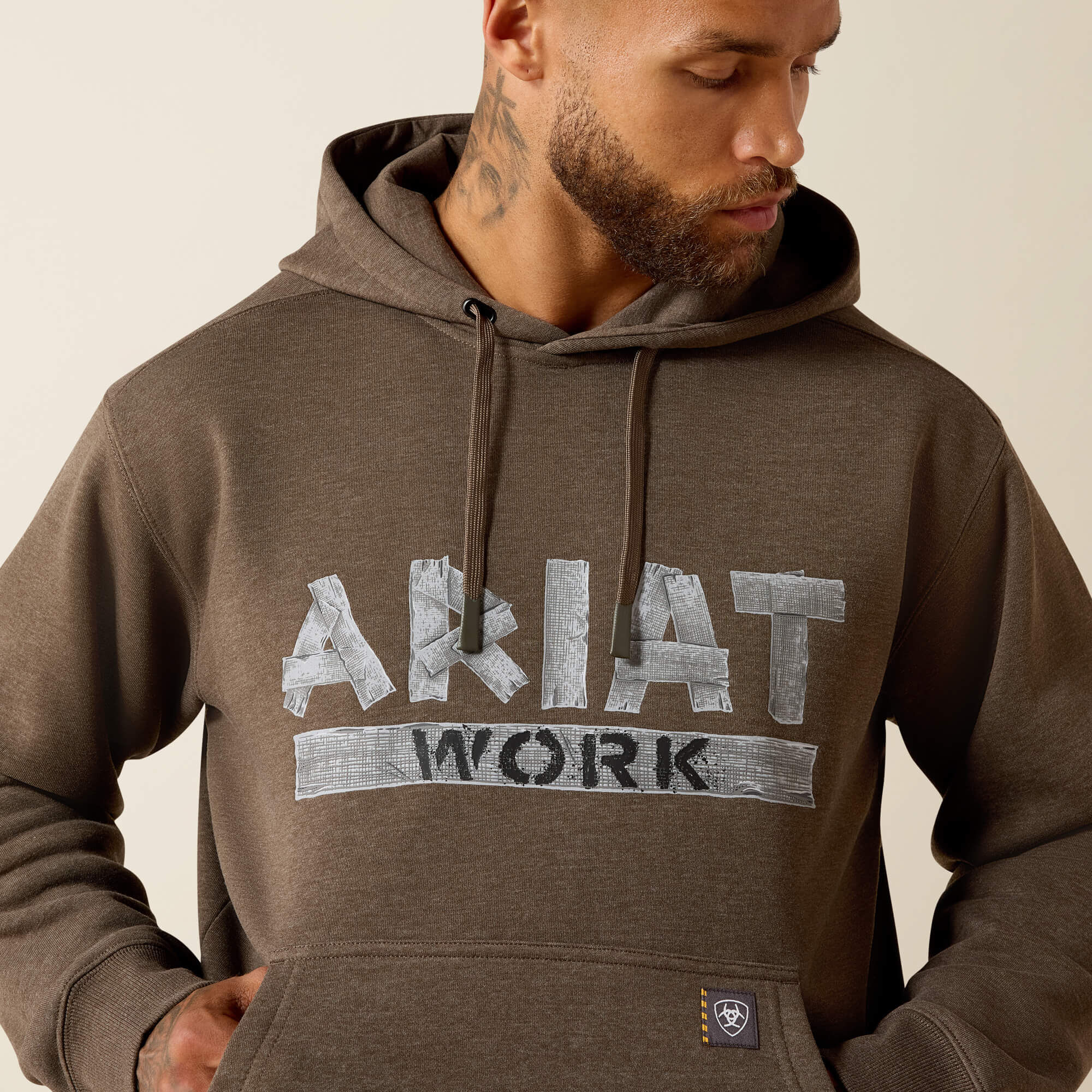 Rebar Lightweight Duct Logo Hoodie Men - MAJOR BROWN HEATHER