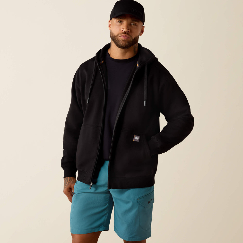 Rebar Lightweight Label Full Zip Hoodie Men - BLACK