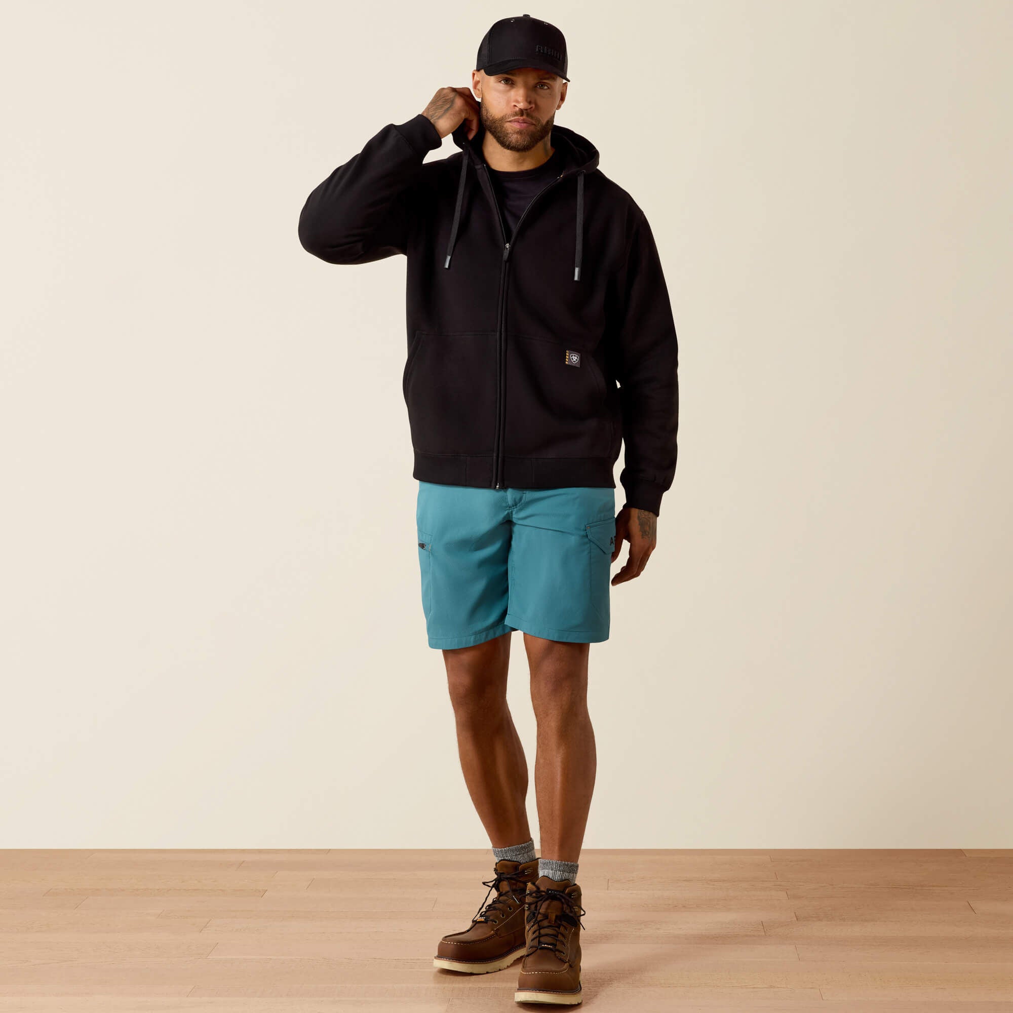 Rebar Lightweight Label Full Zip Hoodie Men - BLACK