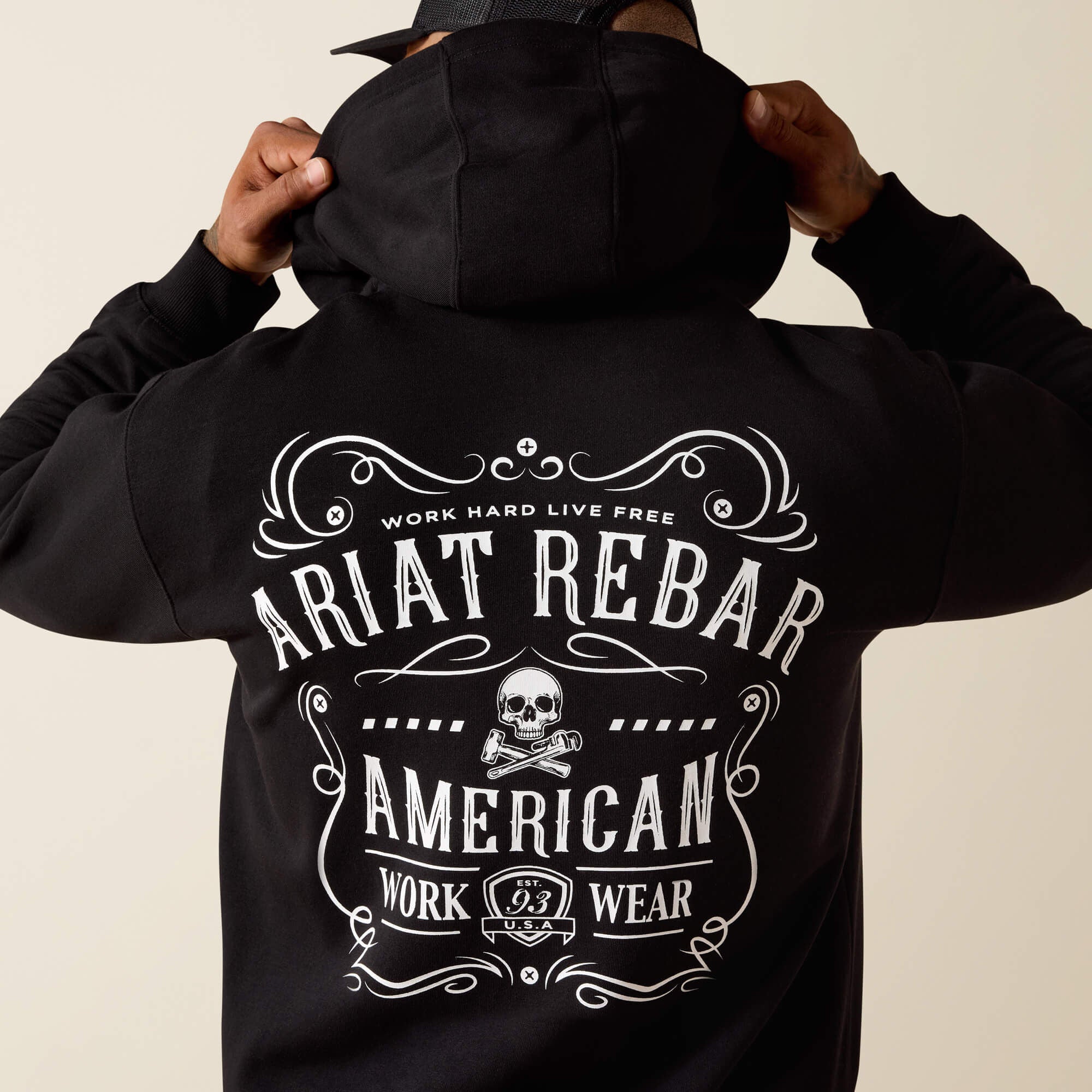 Rebar Lightweight Label Full Zip Hoodie Men - BLACK