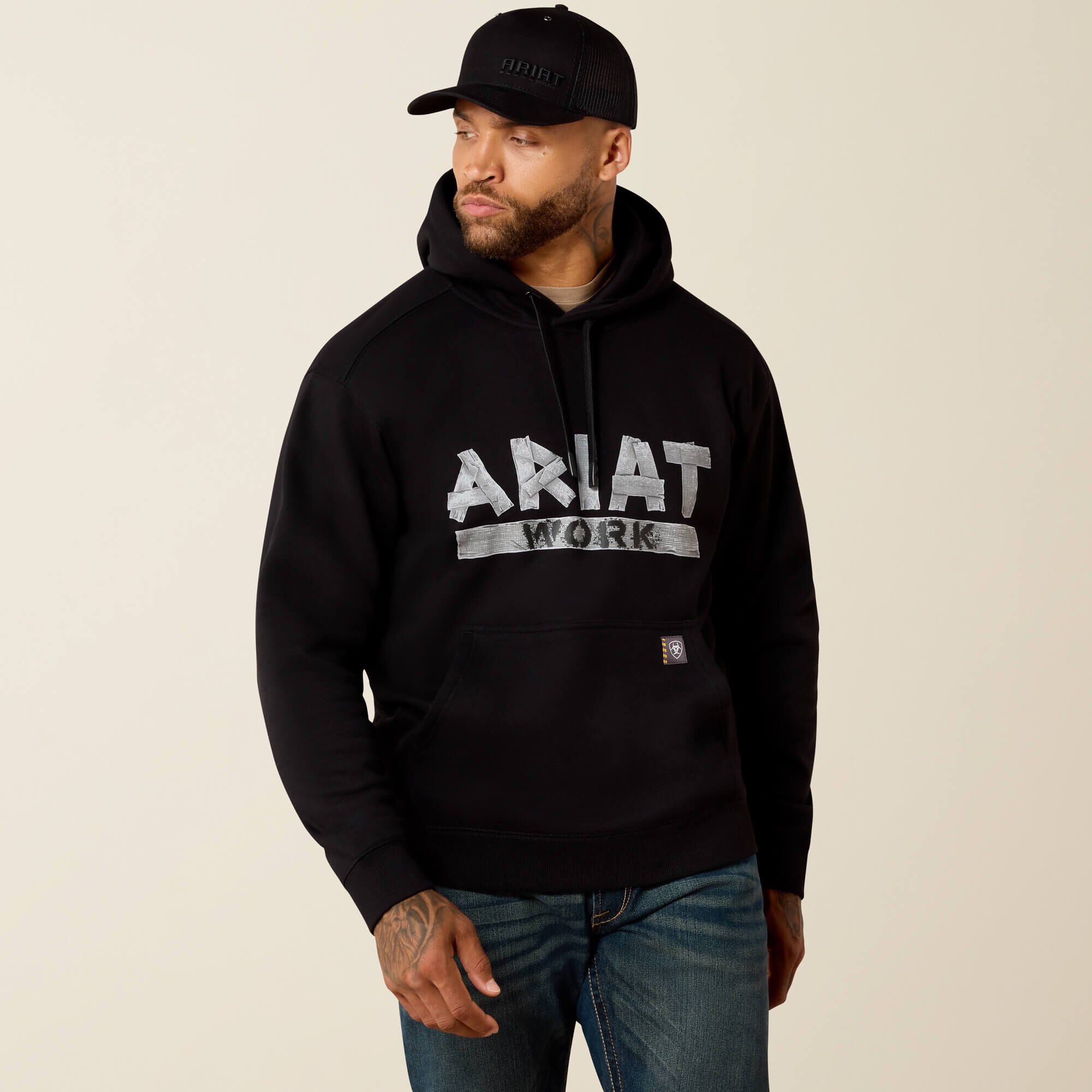 Rebar Lightweight Duct Logo Hoodie Men - BLACK