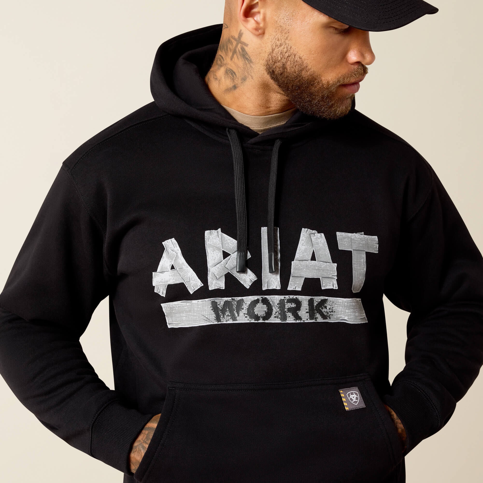 Rebar Lightweight Duct Logo Hoodie Men - BLACK