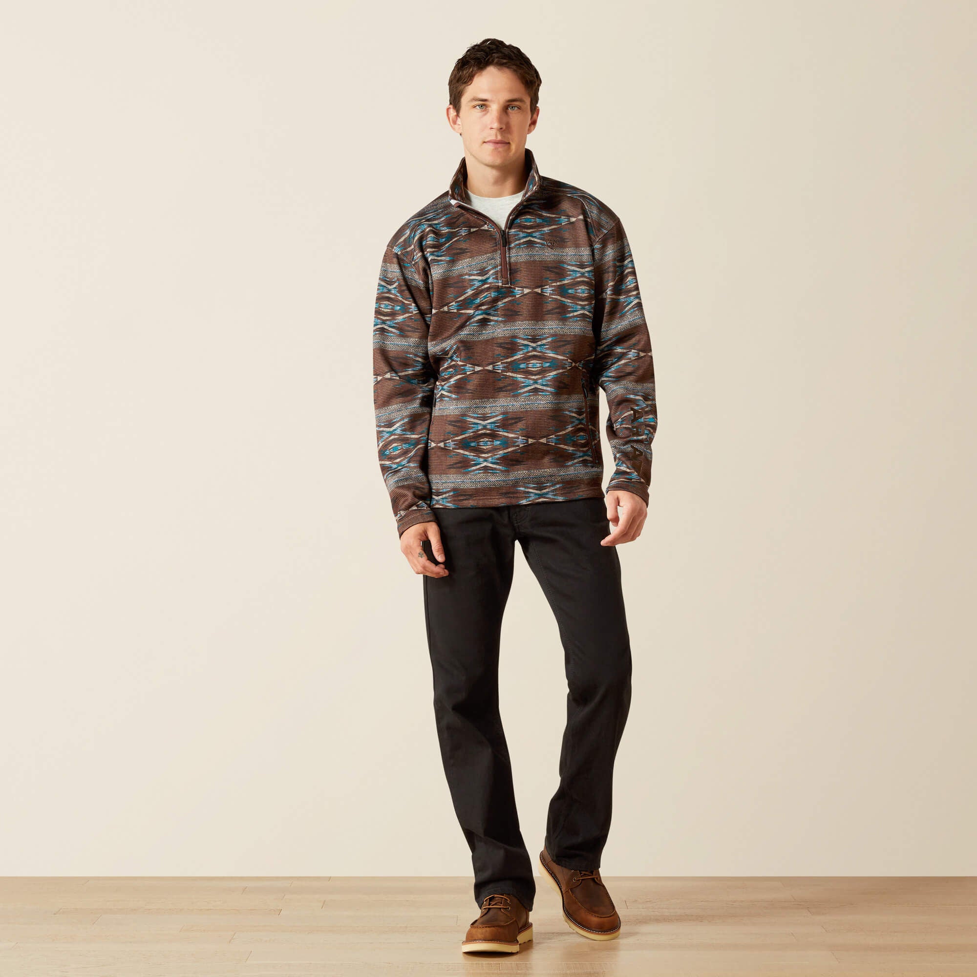 Caldwell Logo 1/4 Zip Sweater Men - DEEP MAHOGANY SOUTHWEST