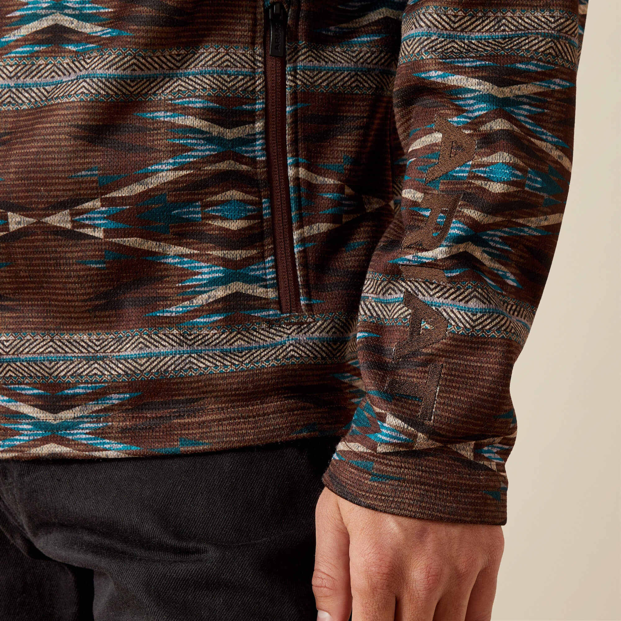 Caldwell Logo 1/4 Zip Sweater Men - DEEP MAHOGANY SOUTHWEST